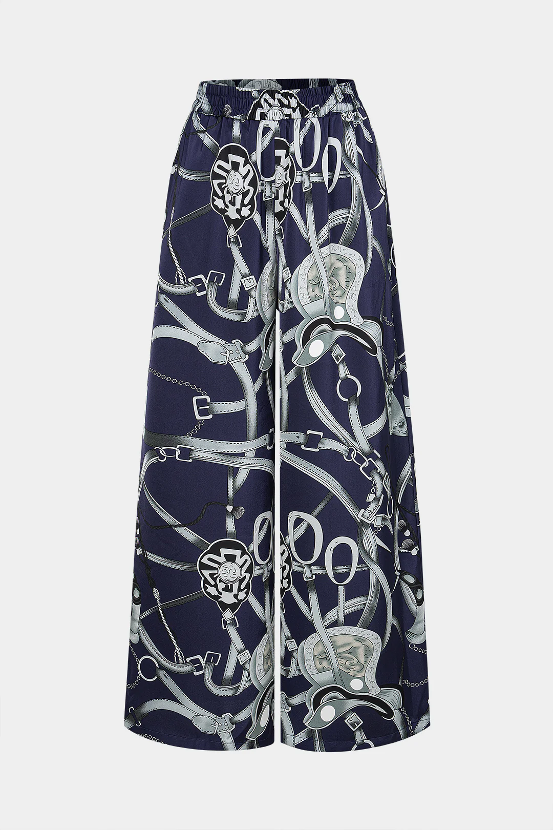 Abstract Print Satin High Waist Pants - Weenar