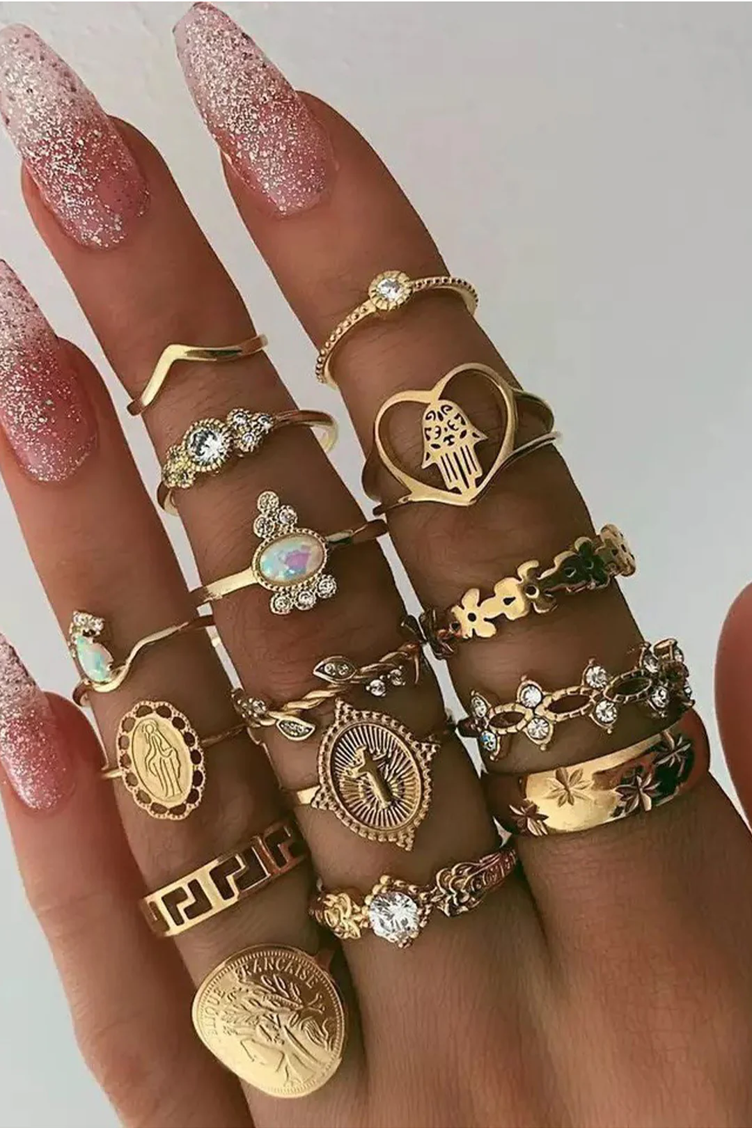 Set of 15 Pc Rhinestone Rings - Weenar