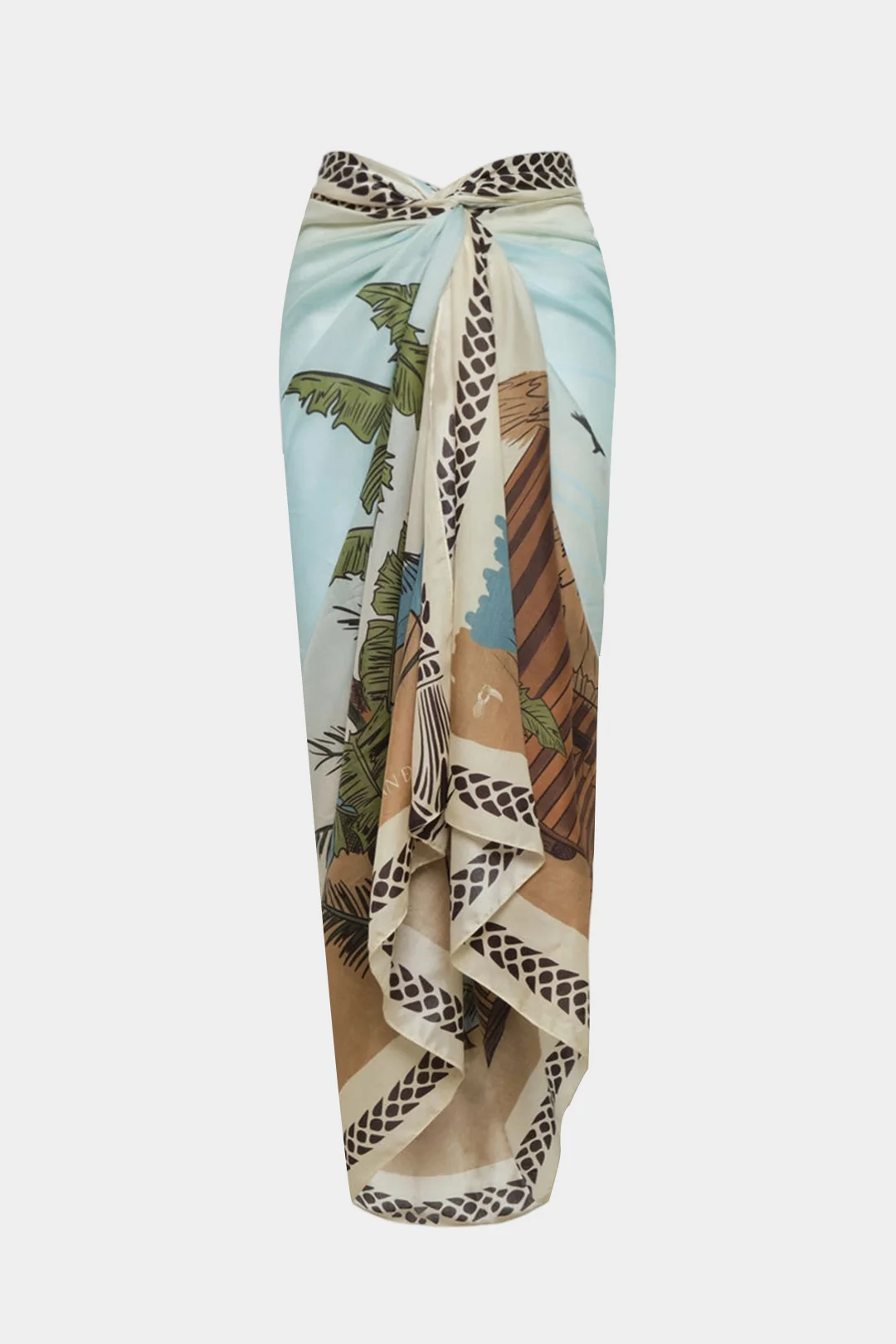 Coconut Palm Print Chiffon Tie Front Skirt - Weenar