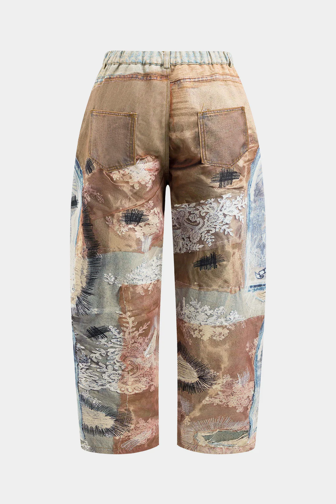 Plus Size Abstract Print Zipper Wide Leg Trousers - Weenar