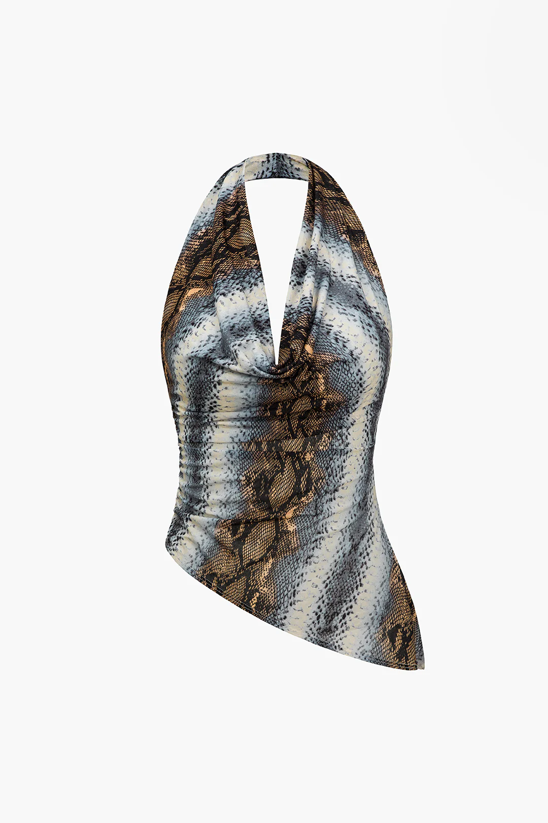 Snake Print Halter Asymmetrical Backless Cami Top - Weenar