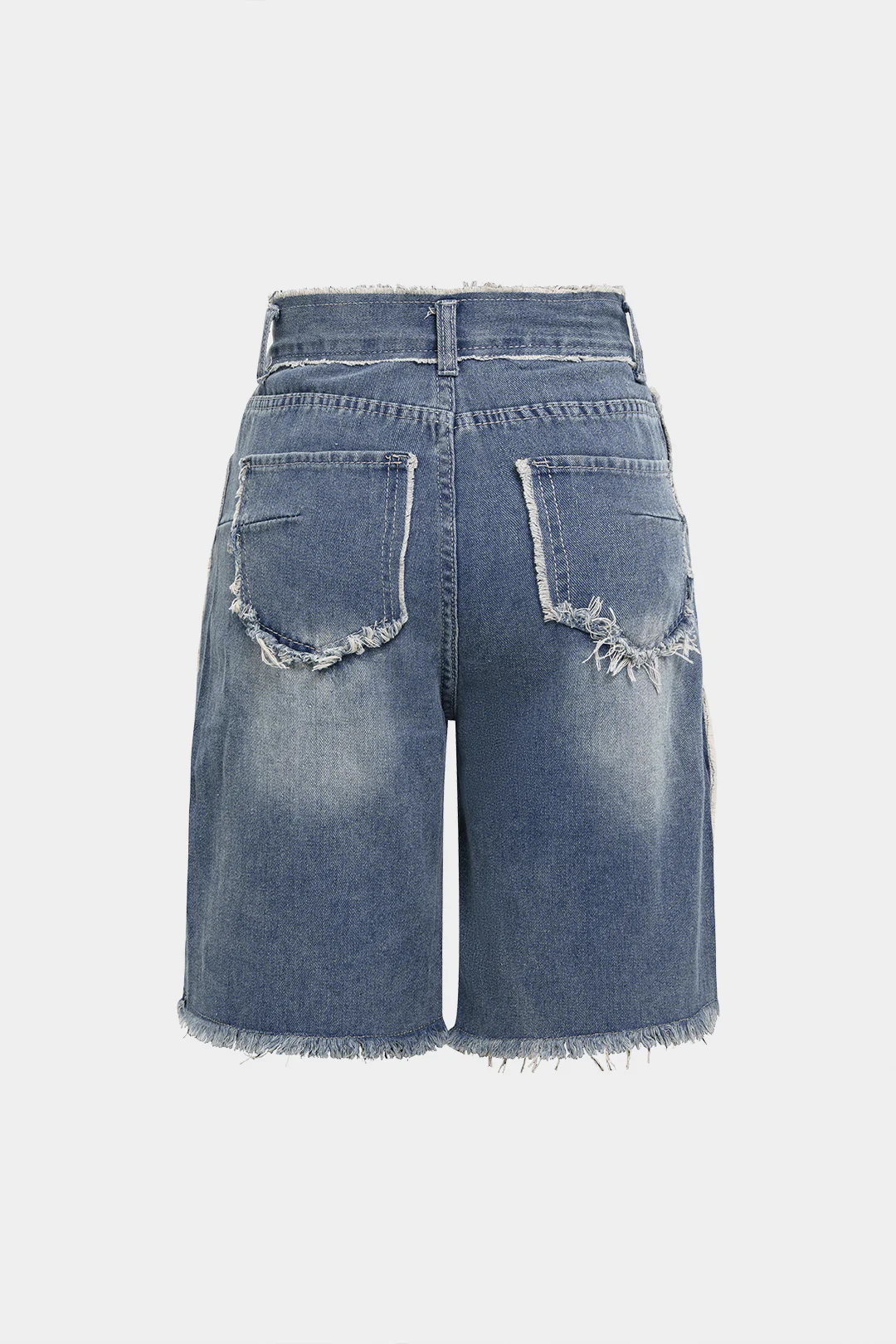 Denim Frayed High Waist Straight Leg Shorts - Weenar