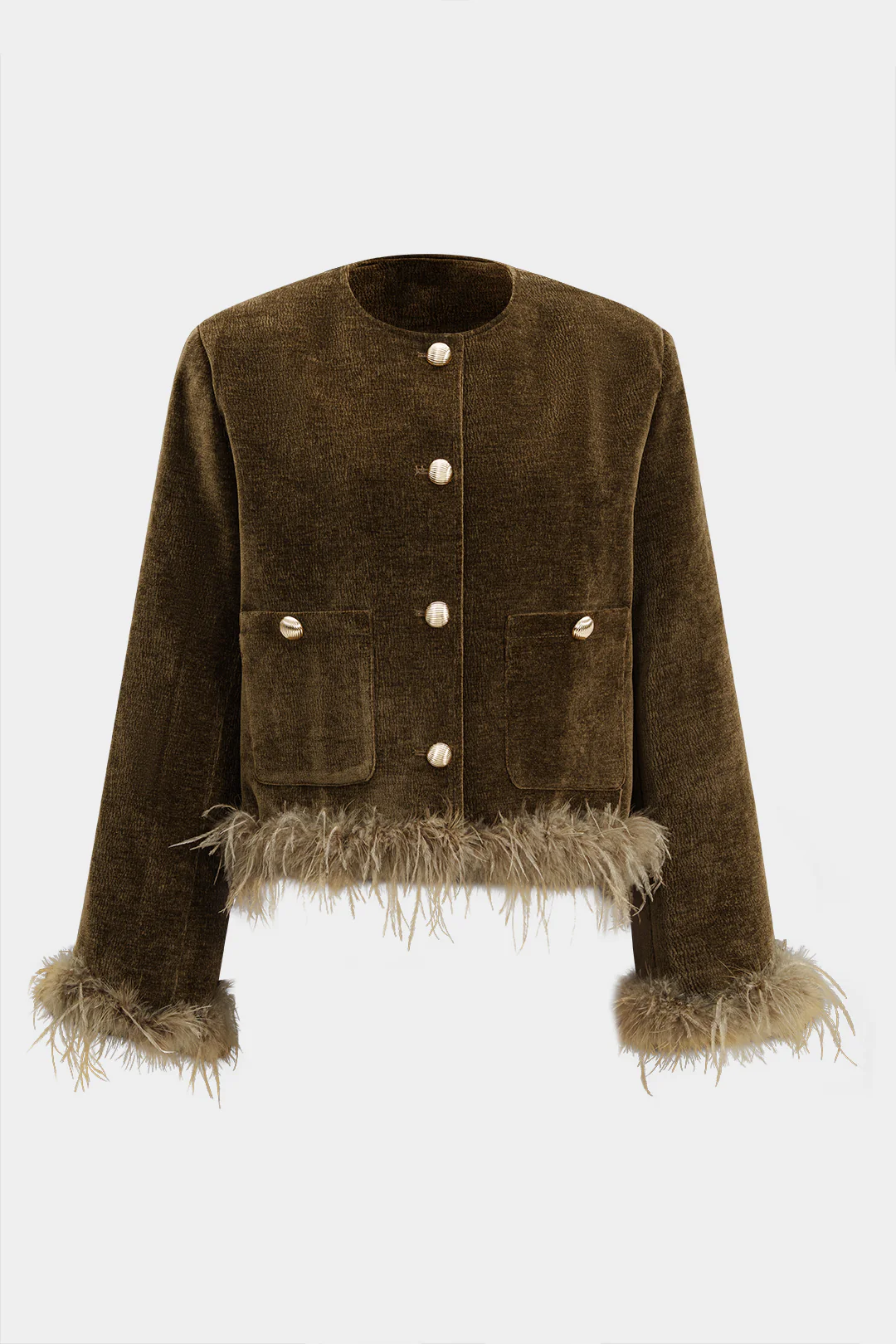 Corduroy Patchwork Feather Trim Blazer - Weenar