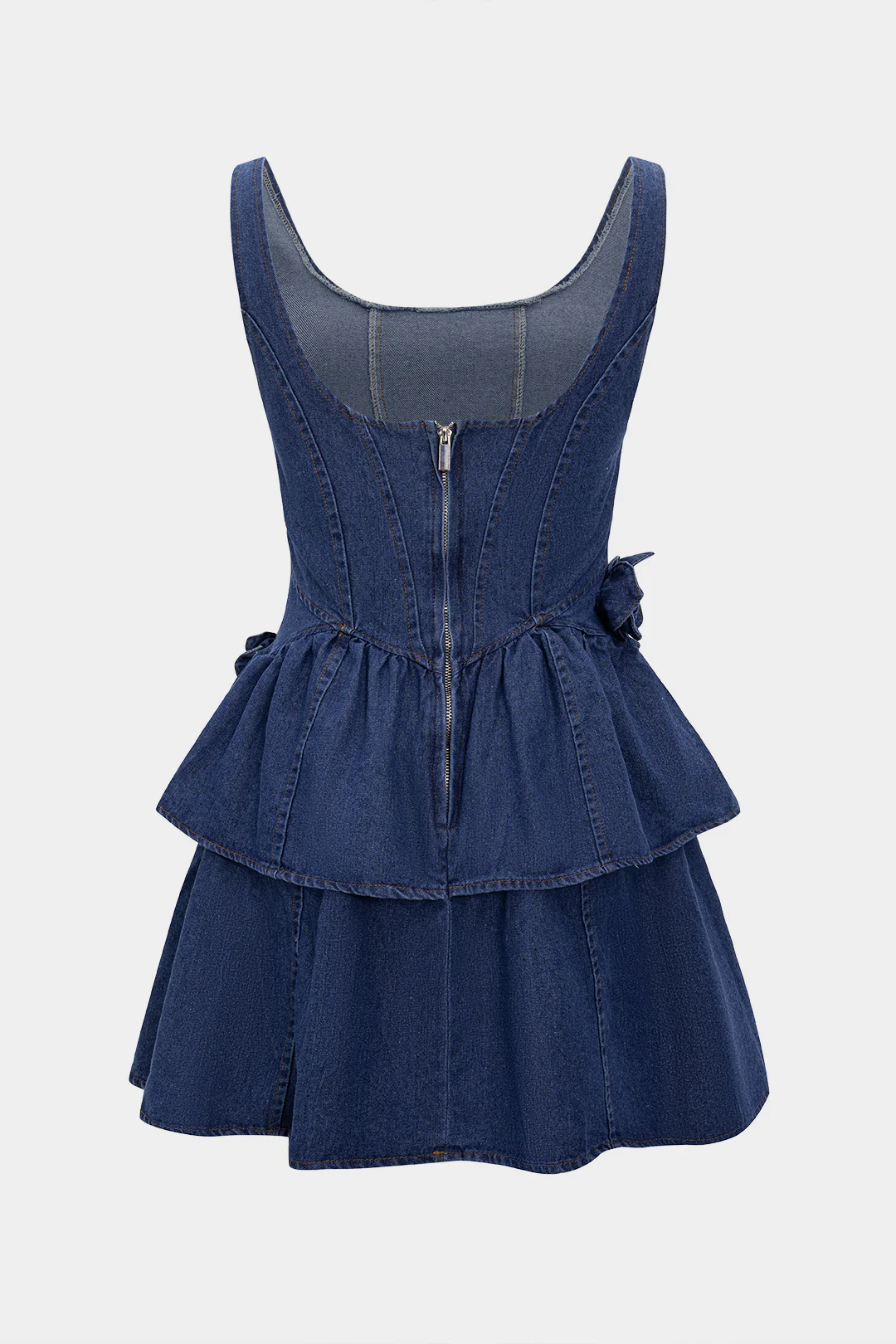 Denim 3D Floral Decor Strap Sleeveless Dress - Weenar