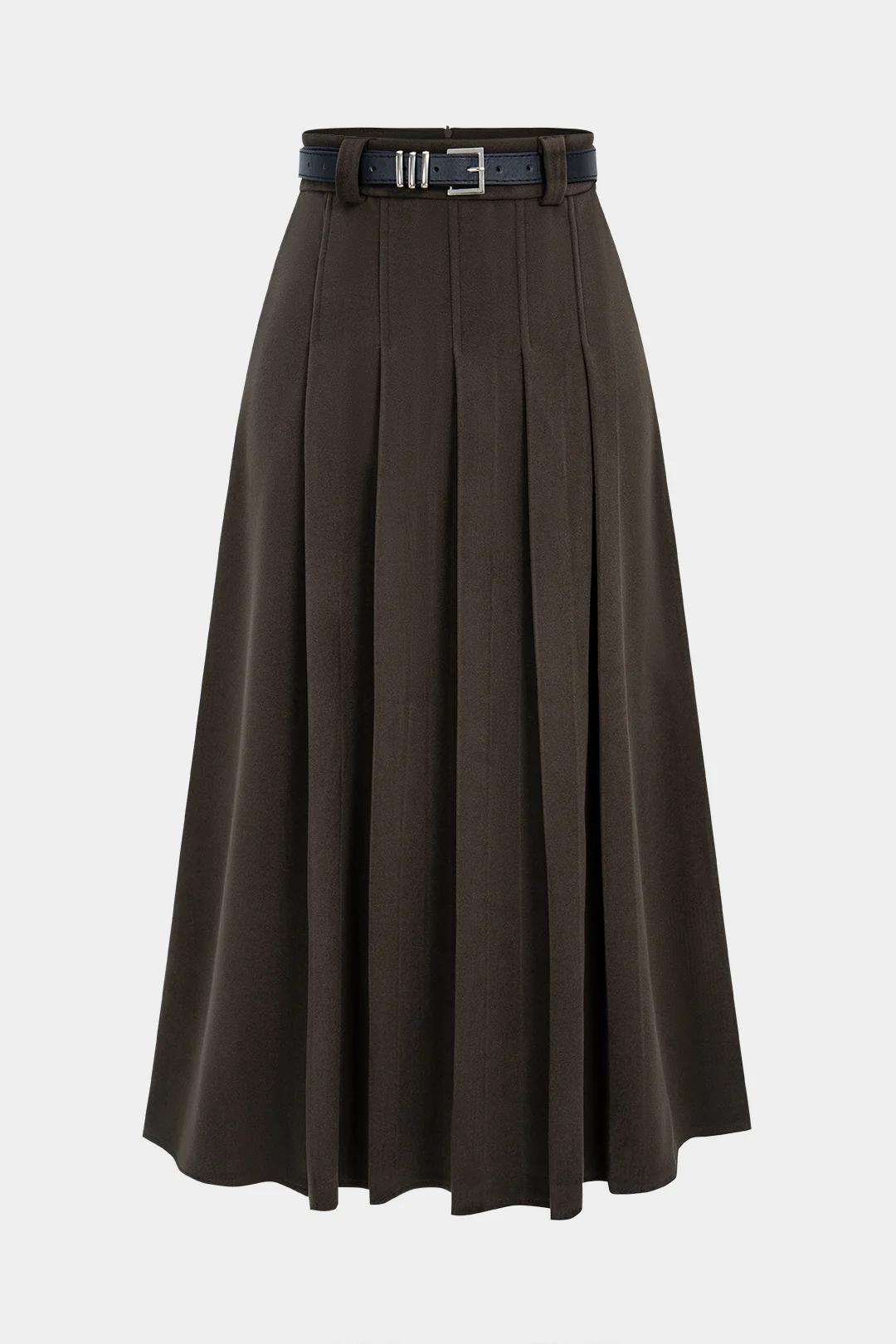 Woolen Pleated Belted High Waist Skirt - Weenar