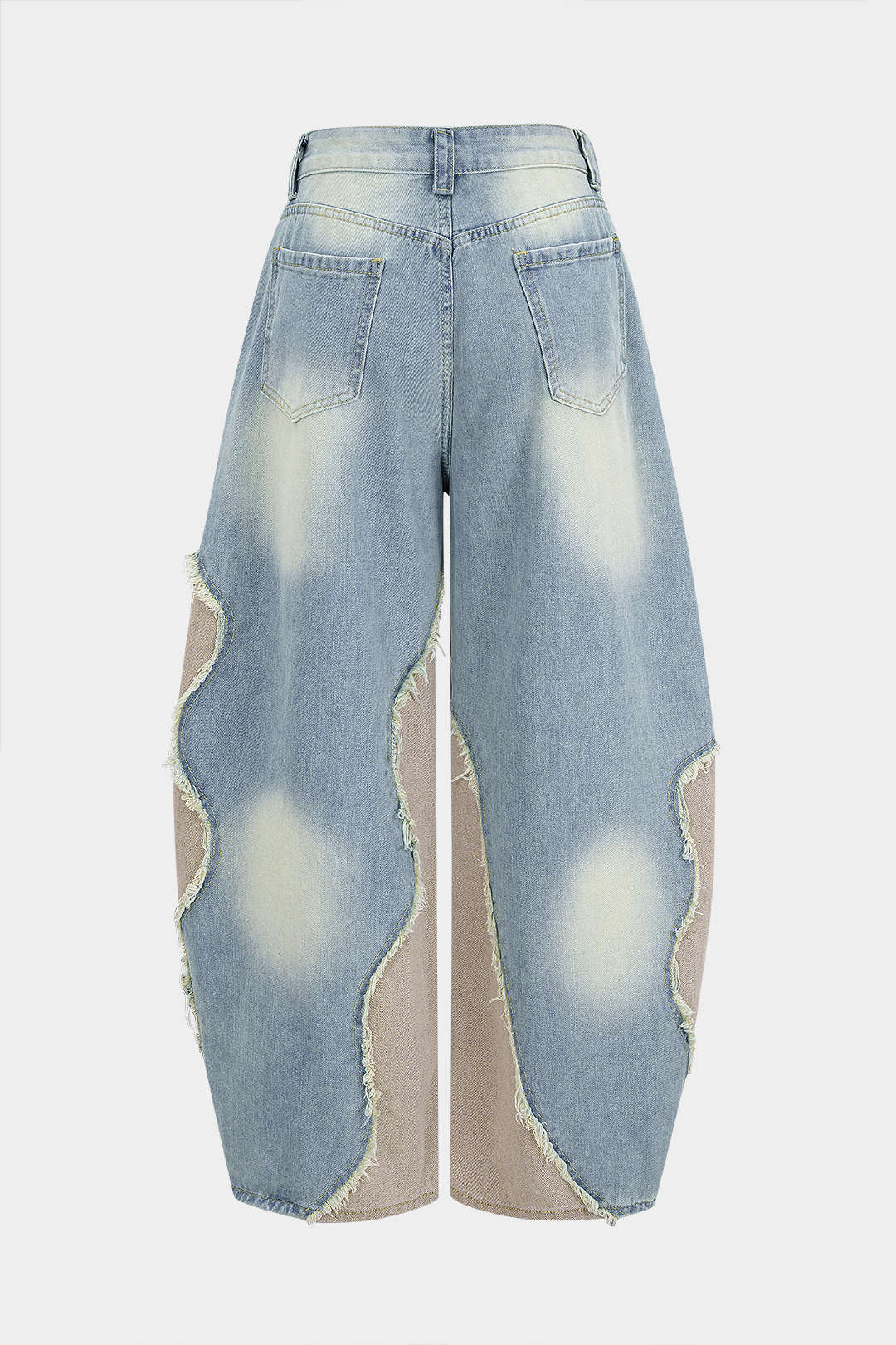 Denim Patchwork Frayed Rivets Straight-Leg Jeans - Weenar