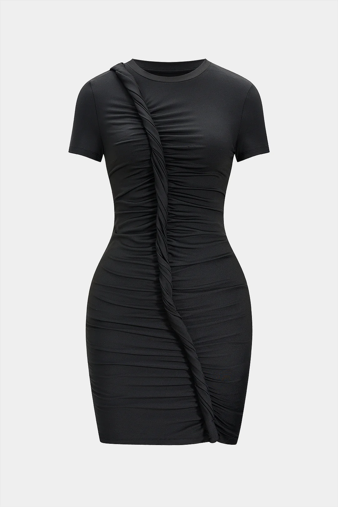 Asymmetrical Twist Knot Short-Sleeve Mini Dress - Weenar