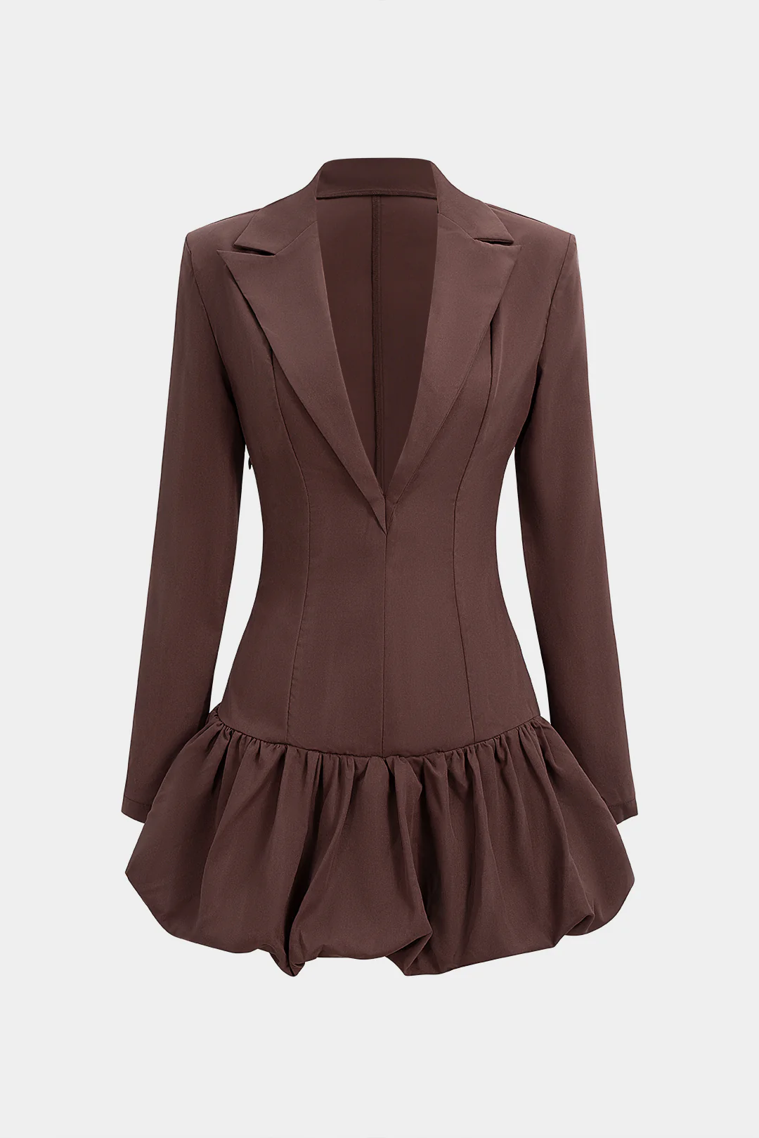 V-Neck Shoulder Pads Puff Hem Long Sleeve Mini Dress - Weenar