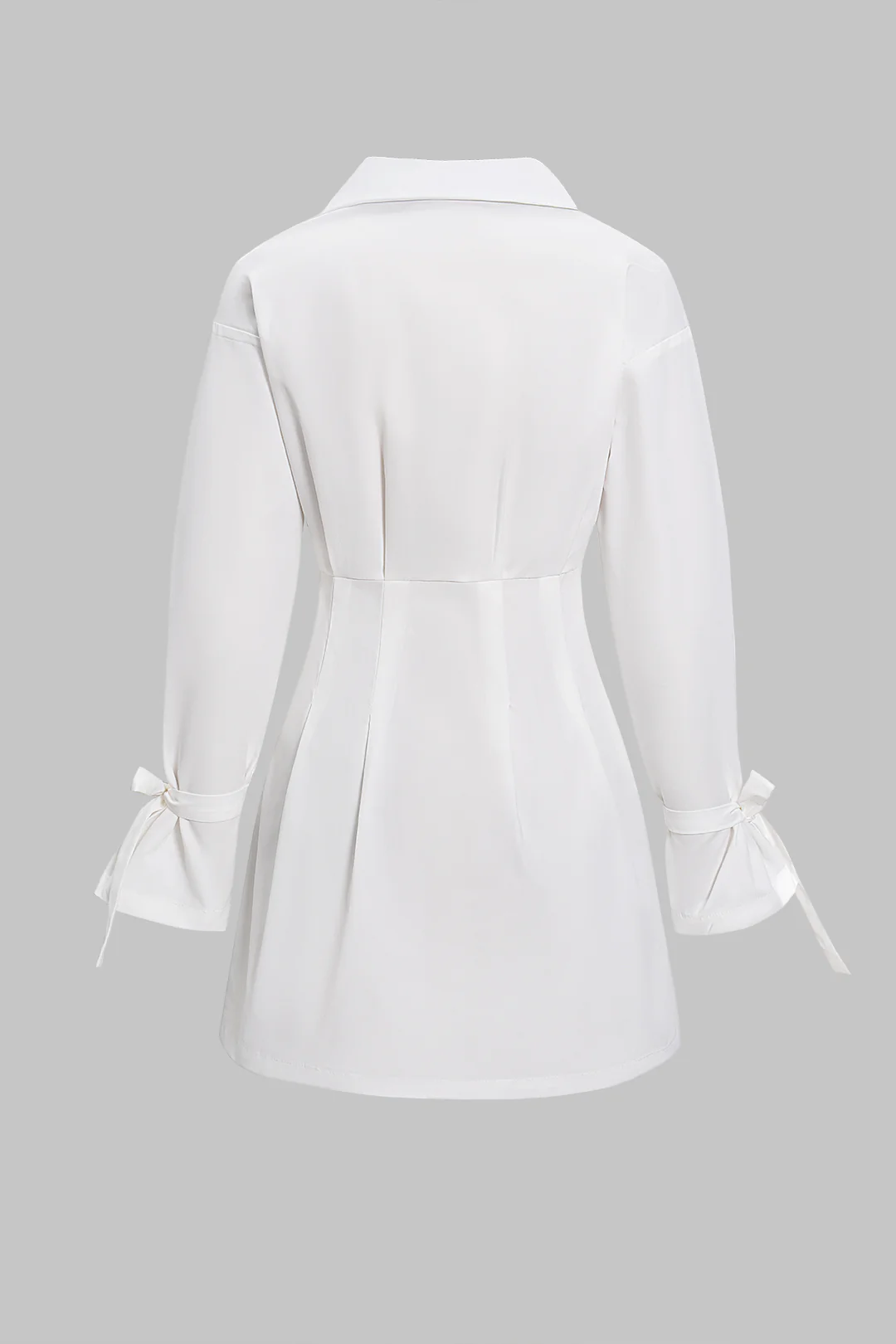 Button Pleated Bow Long Sleeve Mini Dress - Weenar
