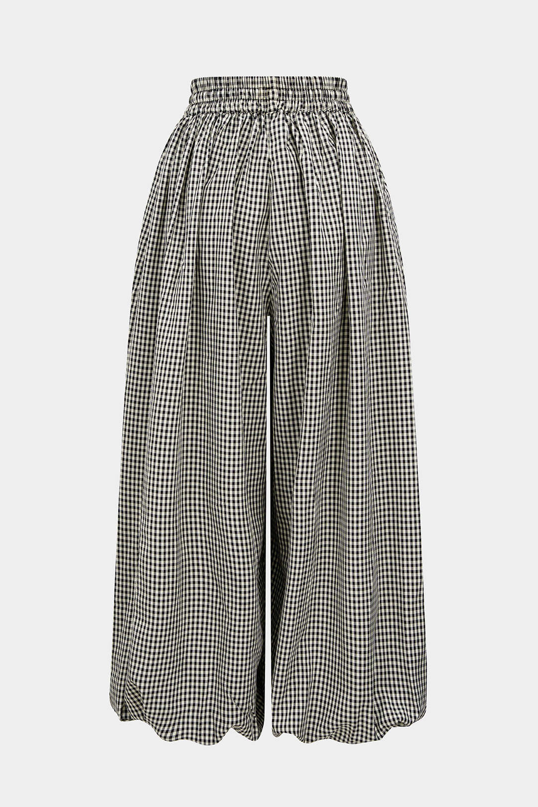 Checkered Print Tie-Up Lantern Trousers - Weenar