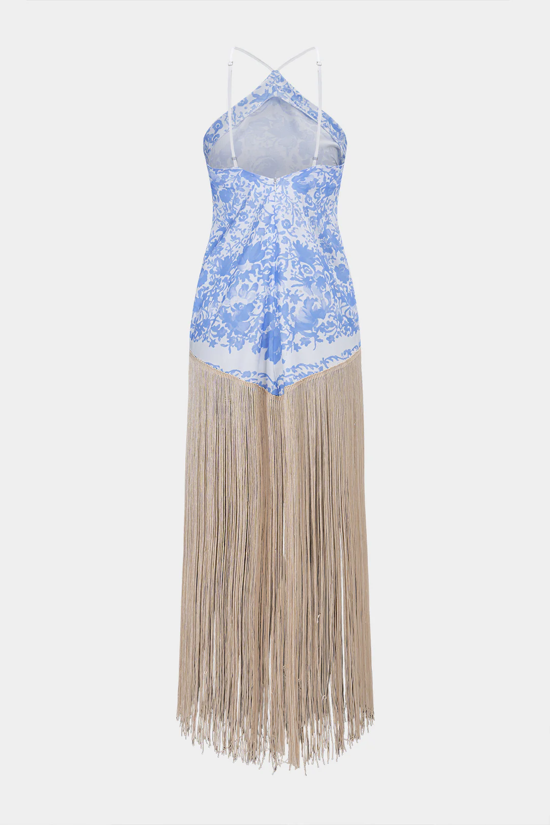 Floral Print Fringe Sleeveless Maxi Dress - Weenar