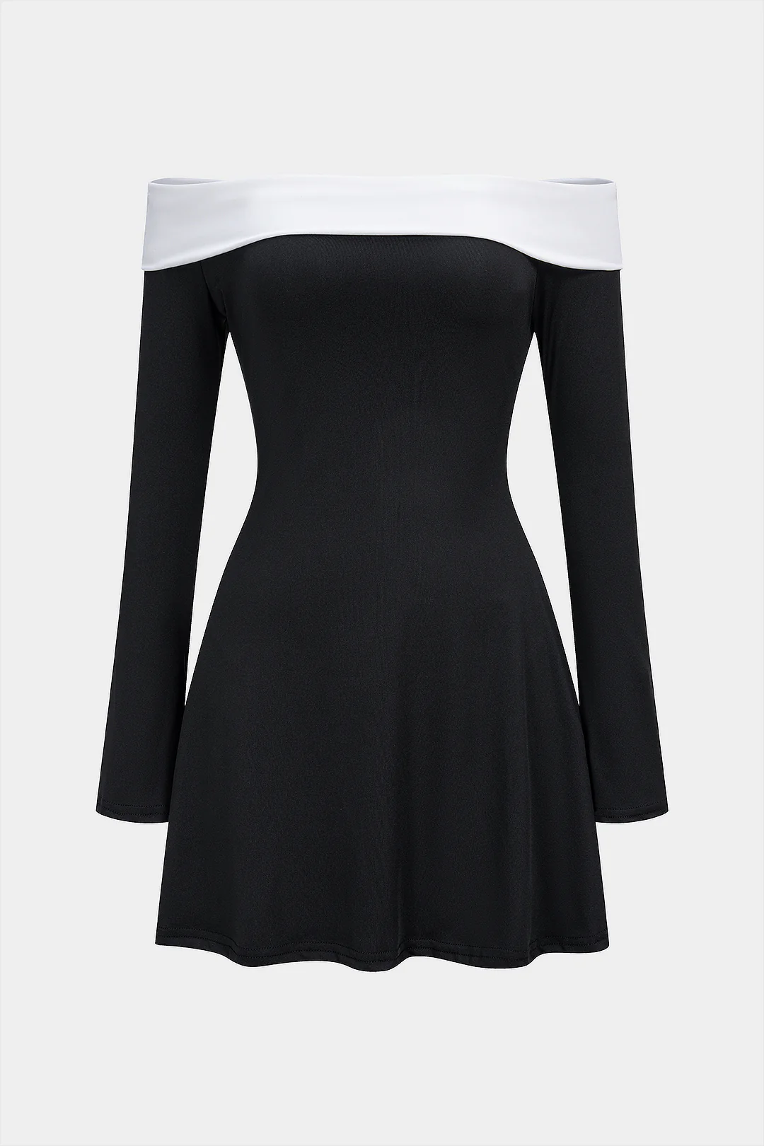Off Shoulder Bell Long Sleeve Mini Dress - Weenar