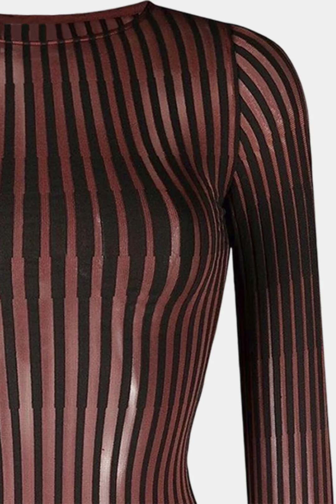 Stripes Print Round Neck Long Sleeve Bodysuit - Weenar