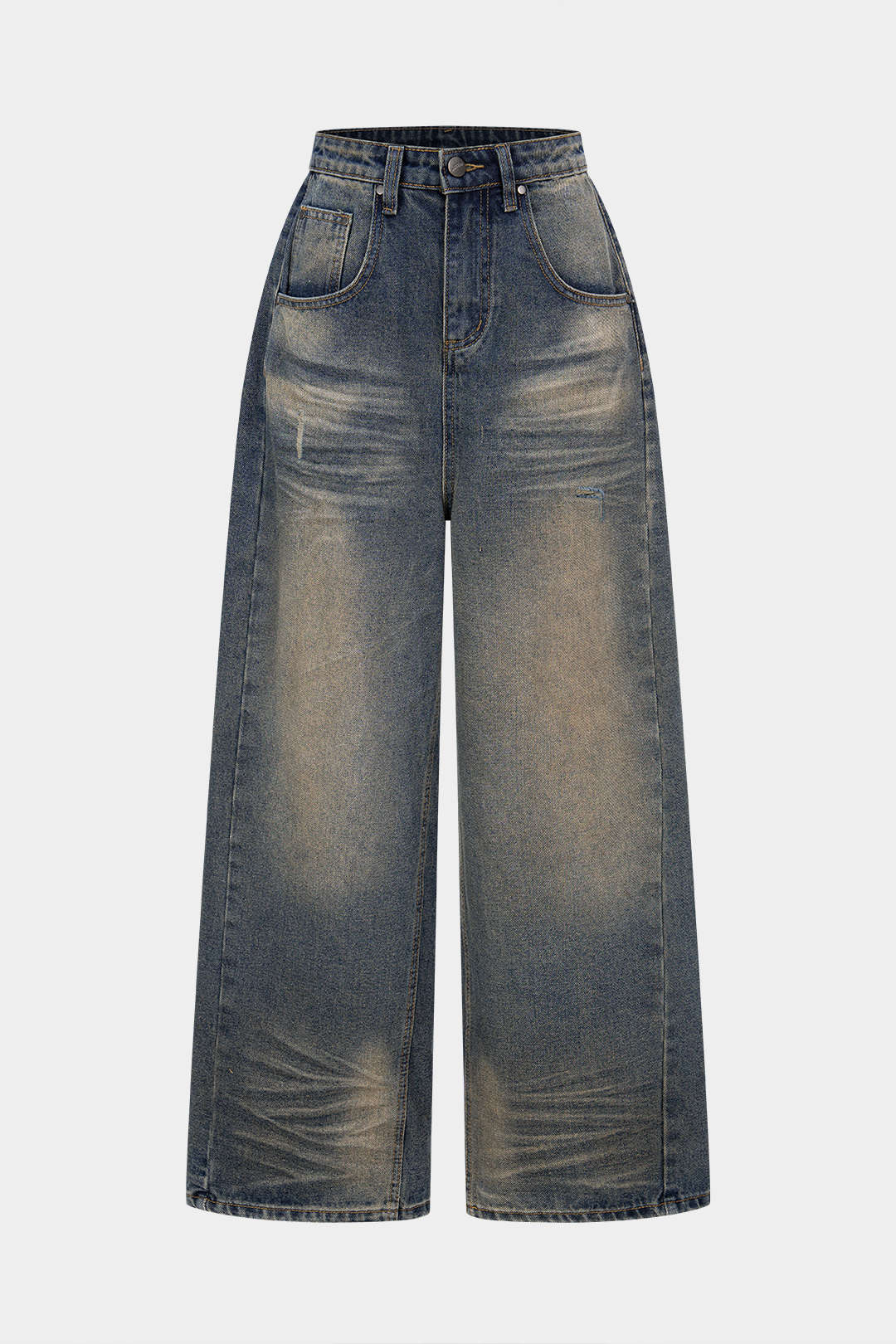 Denim Patchwork Faux Leather Wide Leg Jeans - Weenar