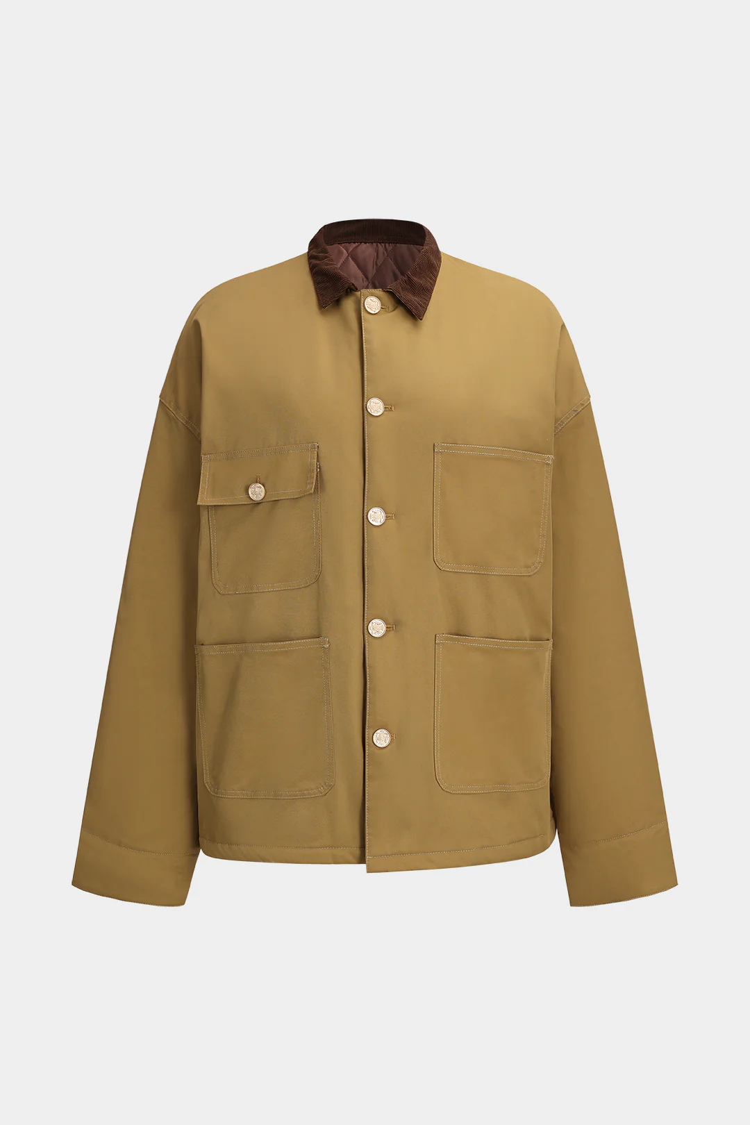 Patchwork Button Pocket Long Sleeve Jacket - Weenar