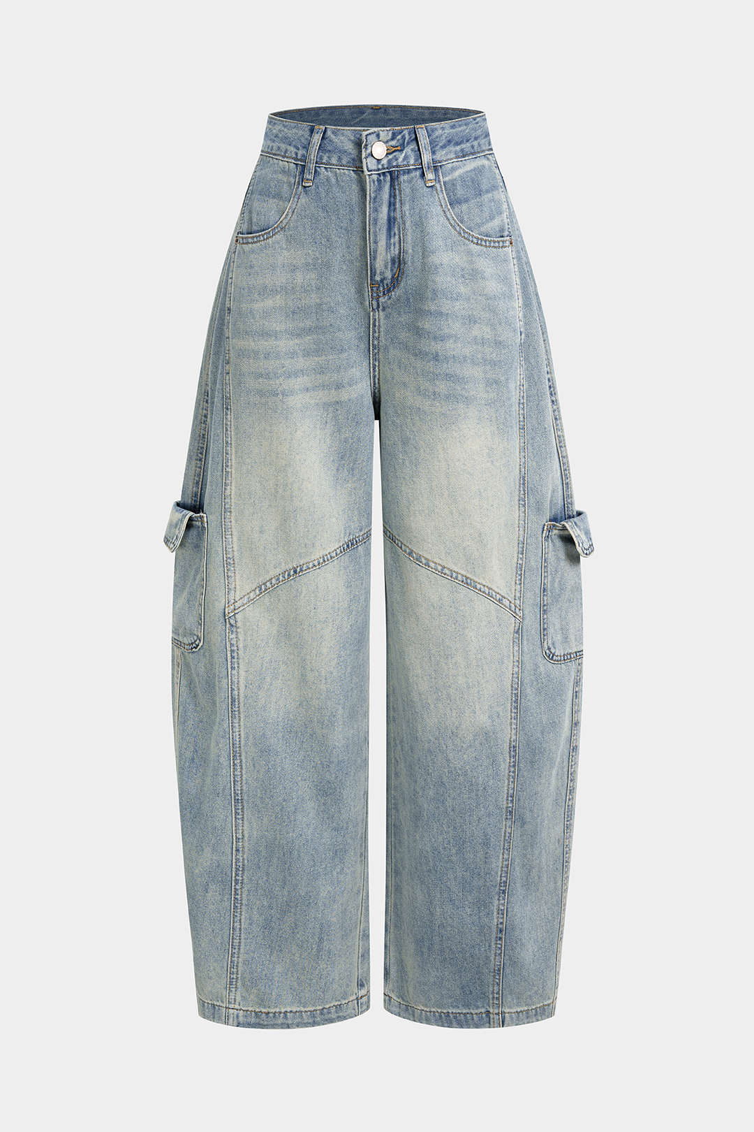 Denim Pocket High Waist Wide Leg Jeans - Weenar