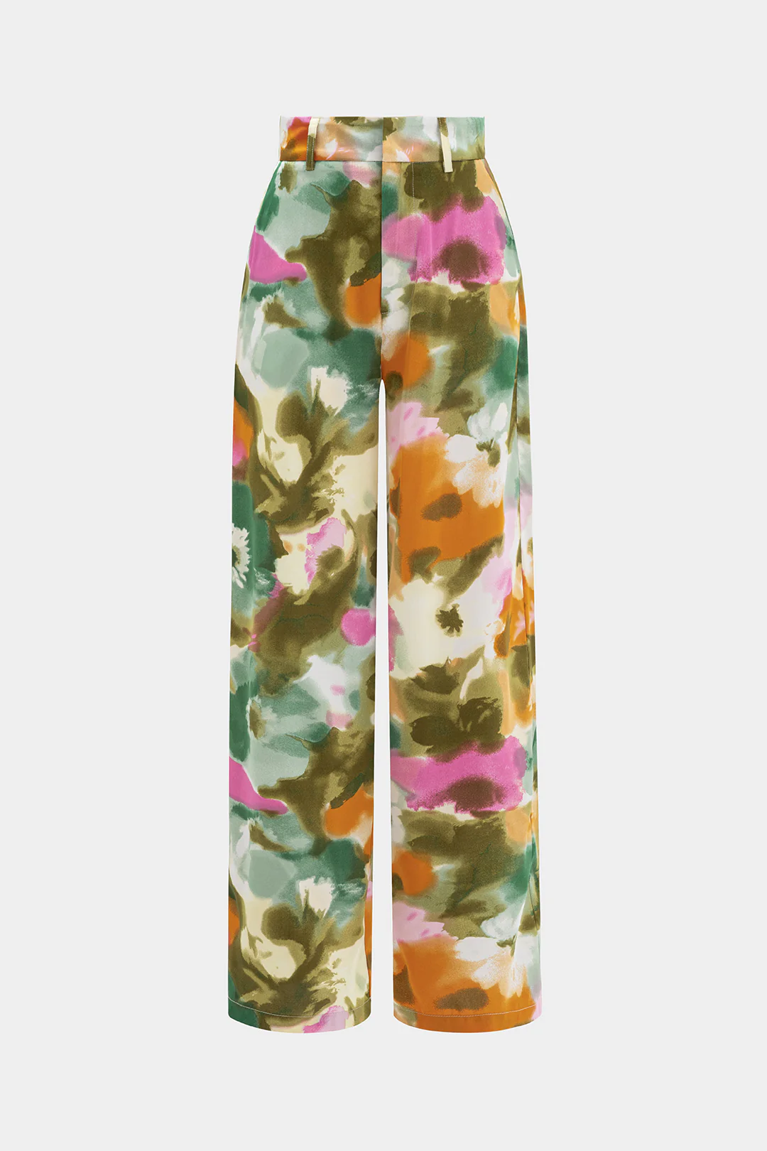Abstract Print Satin High Waist Wide Leg Trousers - Weenar