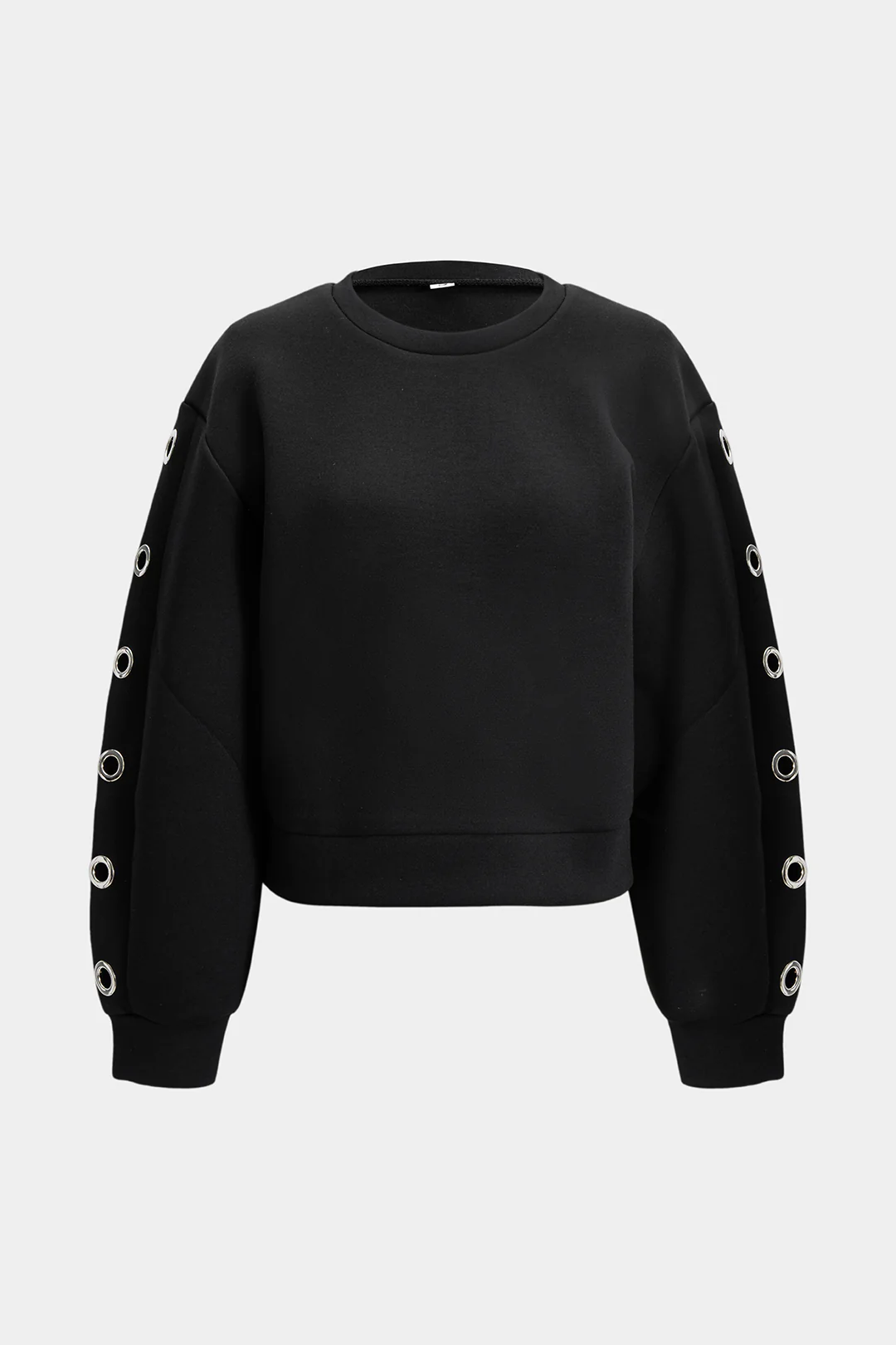Metallic Round Neck Hollow Out Ring Long-Sleeve Top - Weenar