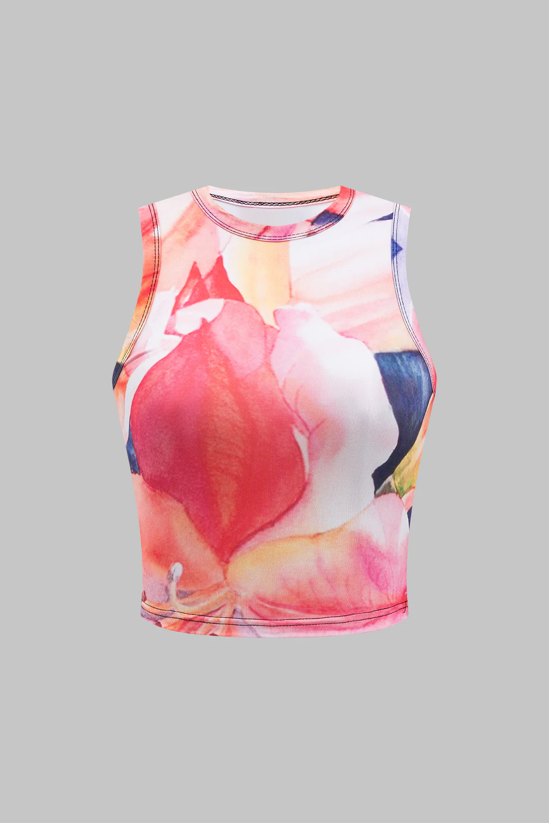 Contrast Abstract Floral Print Round Neck Tank Top - Weenar