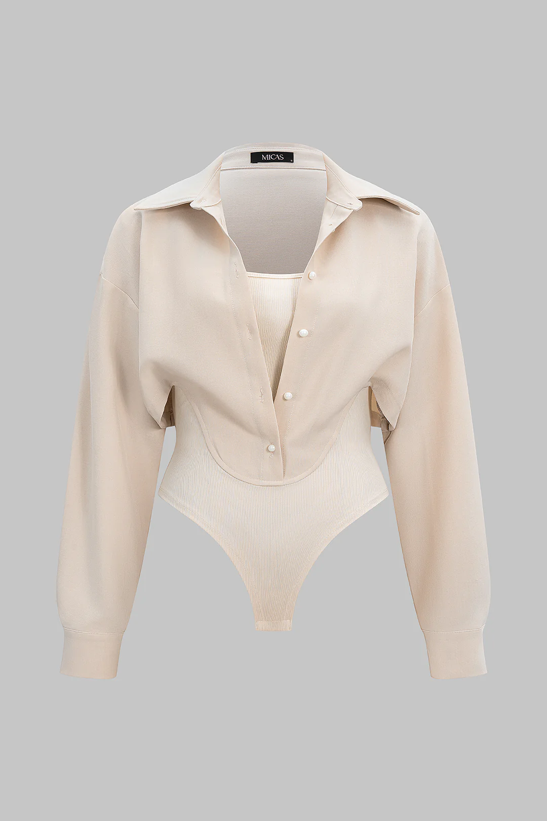Plus Size Patchwork Button Long Sleeve Bodysuit - Weenar