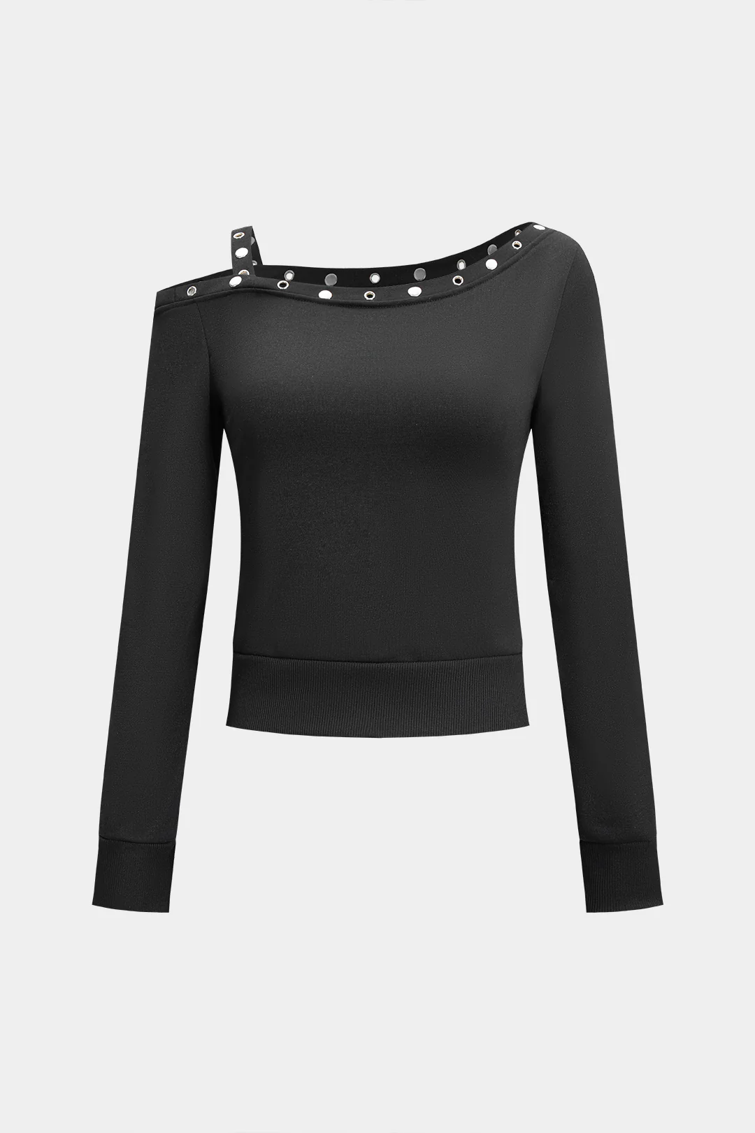 Studded Decor One Shoulder Sweatshirt - Weenar