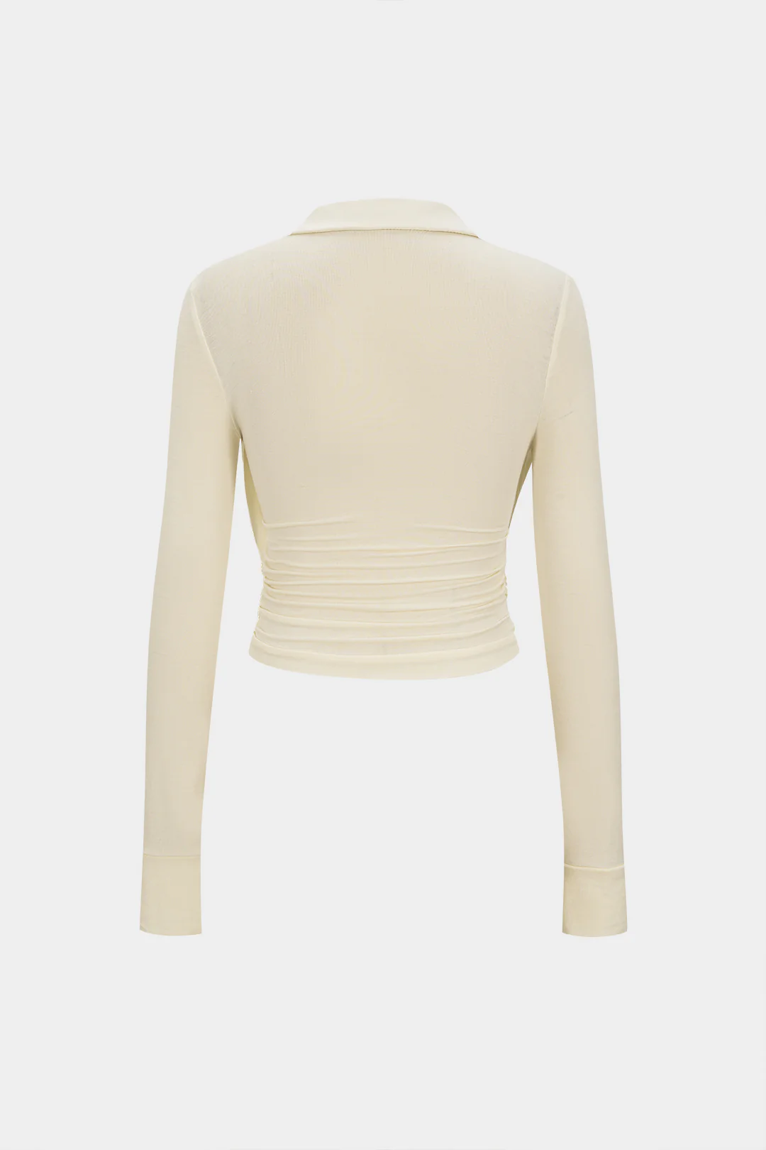 Polo Collar Ruched Long-Sleeve Top - Weenar