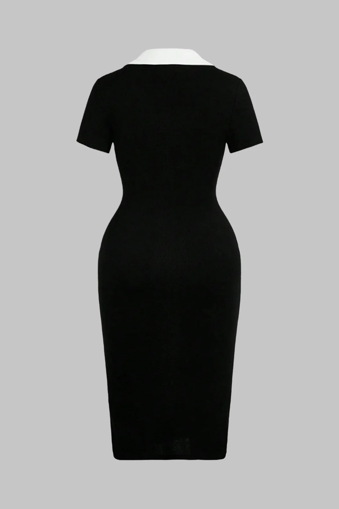 Plus Size Contrast Lapel V-Neck Short Sleeve Midi Dress - Weenar