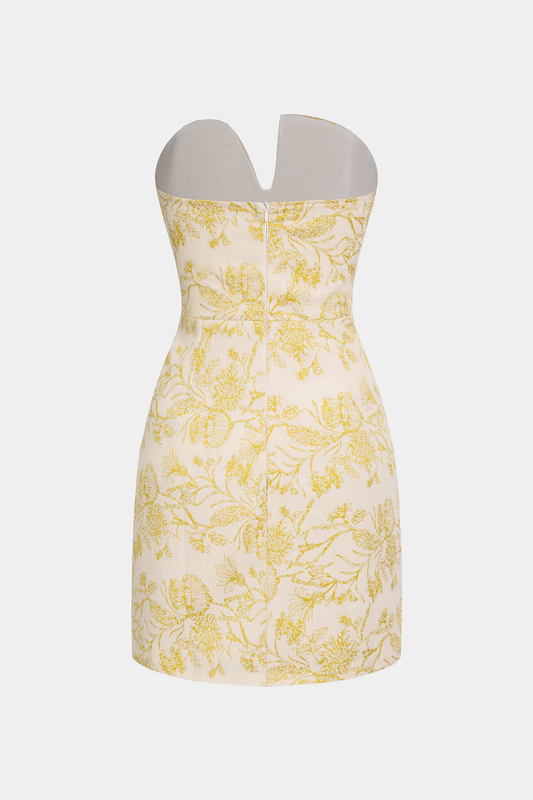 Floral Textured Asymmetrical Zipper Strapless Sleeveless Mini Dress - Weenar