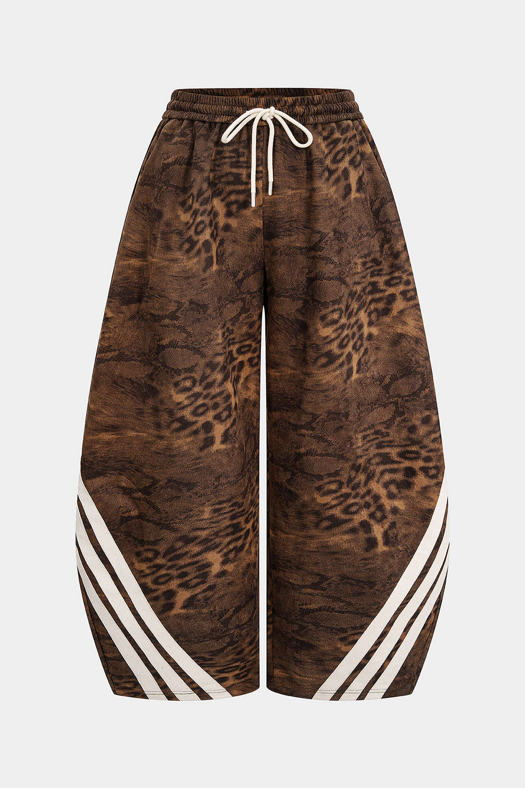 Plus Size Leopard Print Suede Wide Leg Pants - Weenar