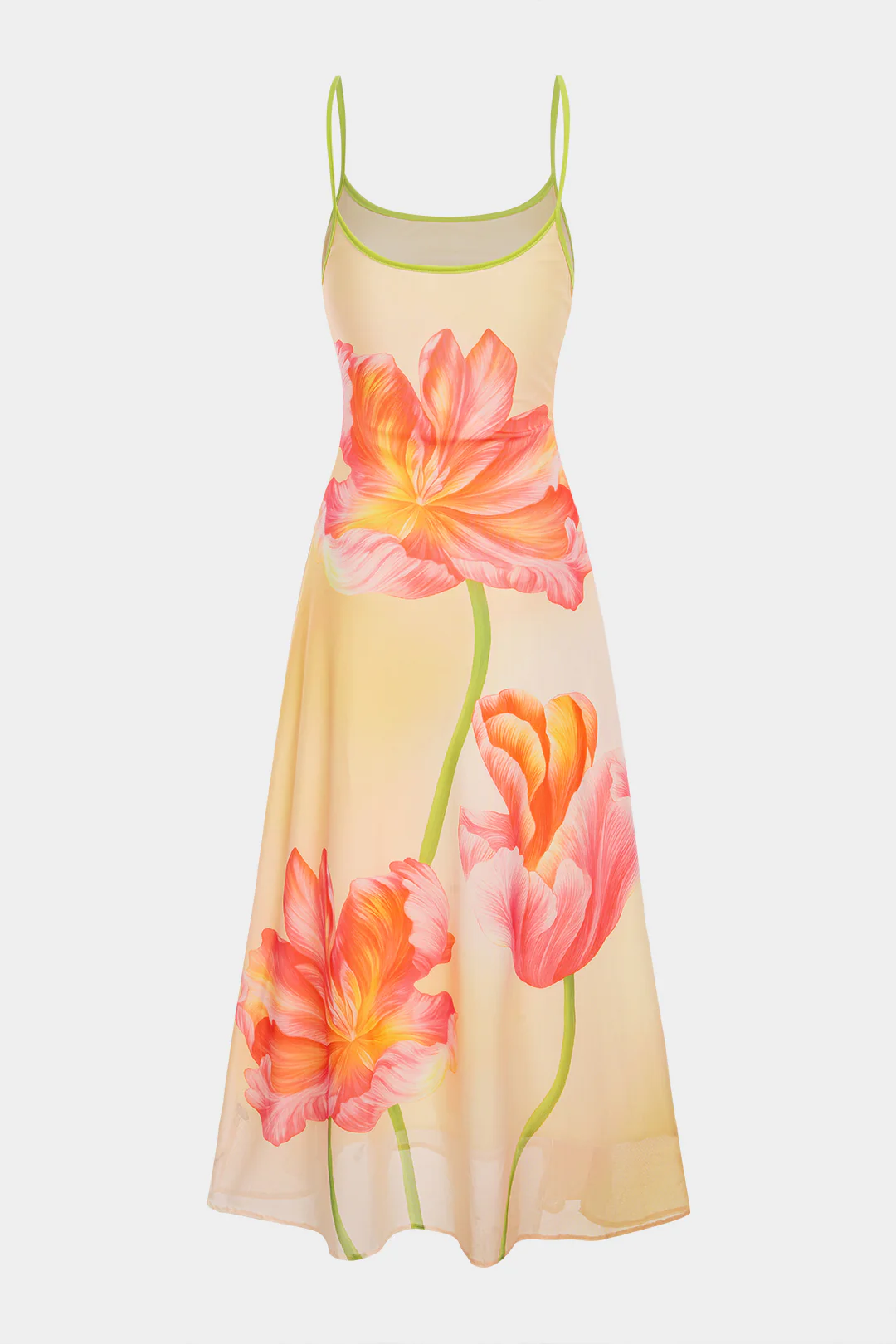 Ombre Floral Print Mesh Slip Sleeveless Maxi Dress - Weenar