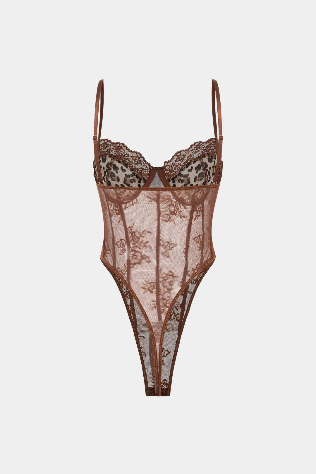 Leopard Print Lace Sleeveless Bodysuit - Weenar