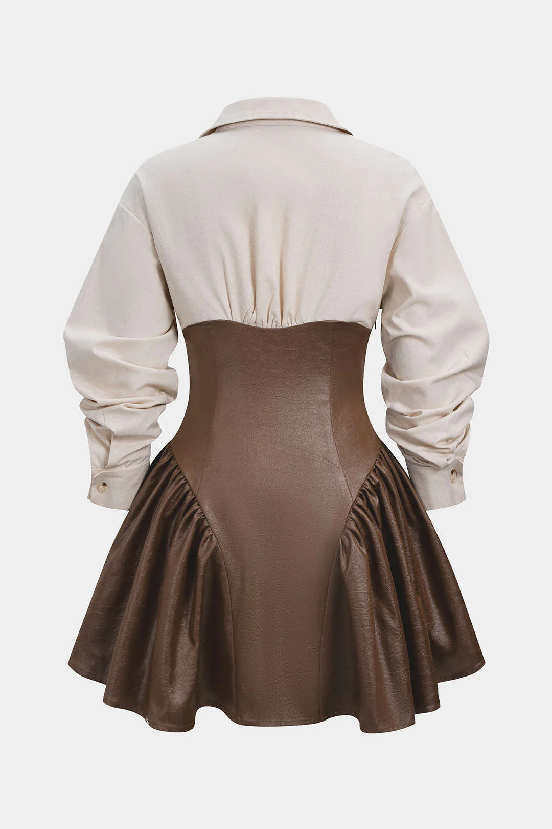 Faux Leather Patchwork Long Sleeve Mini Dress - Weenar