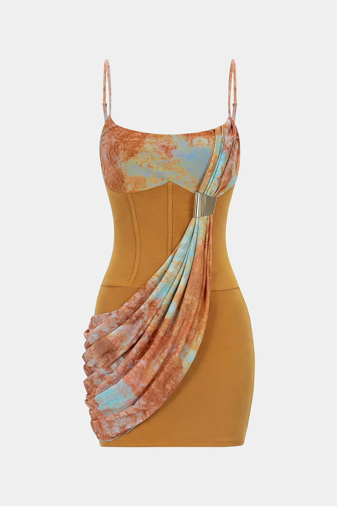 Mesh Patchwork Asymmetrical Ruched Sleeveless Mini Dress - Weenar
