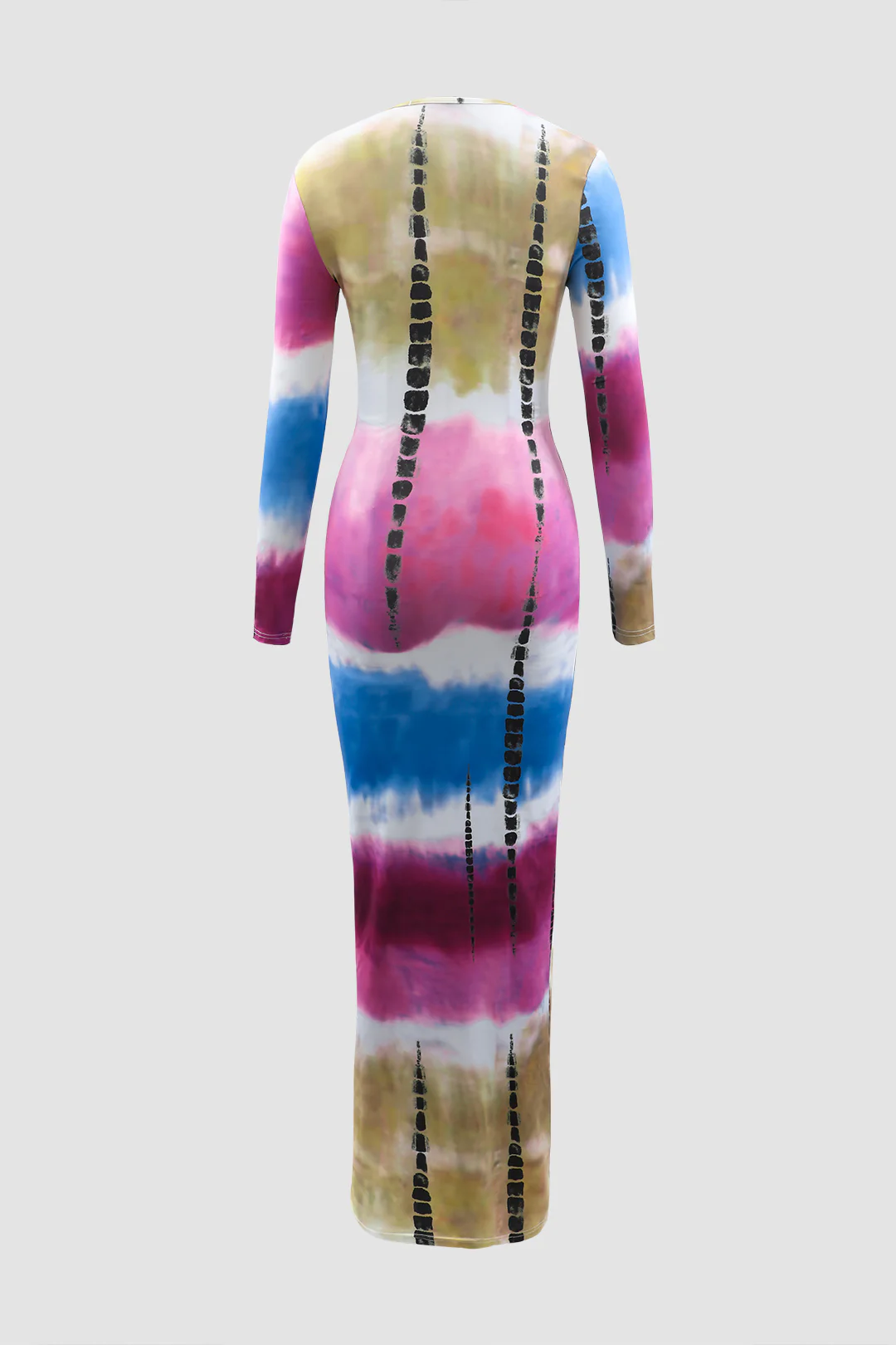 Contrast Print V-Neck Long Sleeve Maxi Dress - Weenar