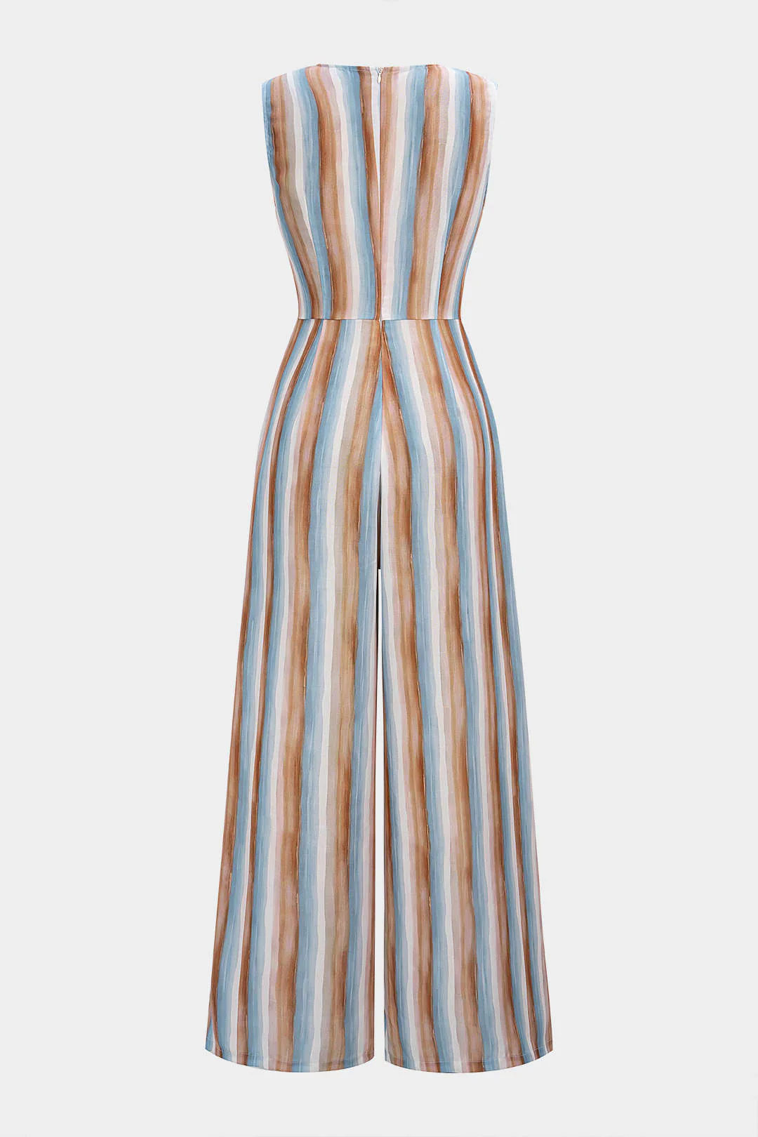 Stripes Print V-Neck Strappy Sleeveless Jumpsuit - Weenar