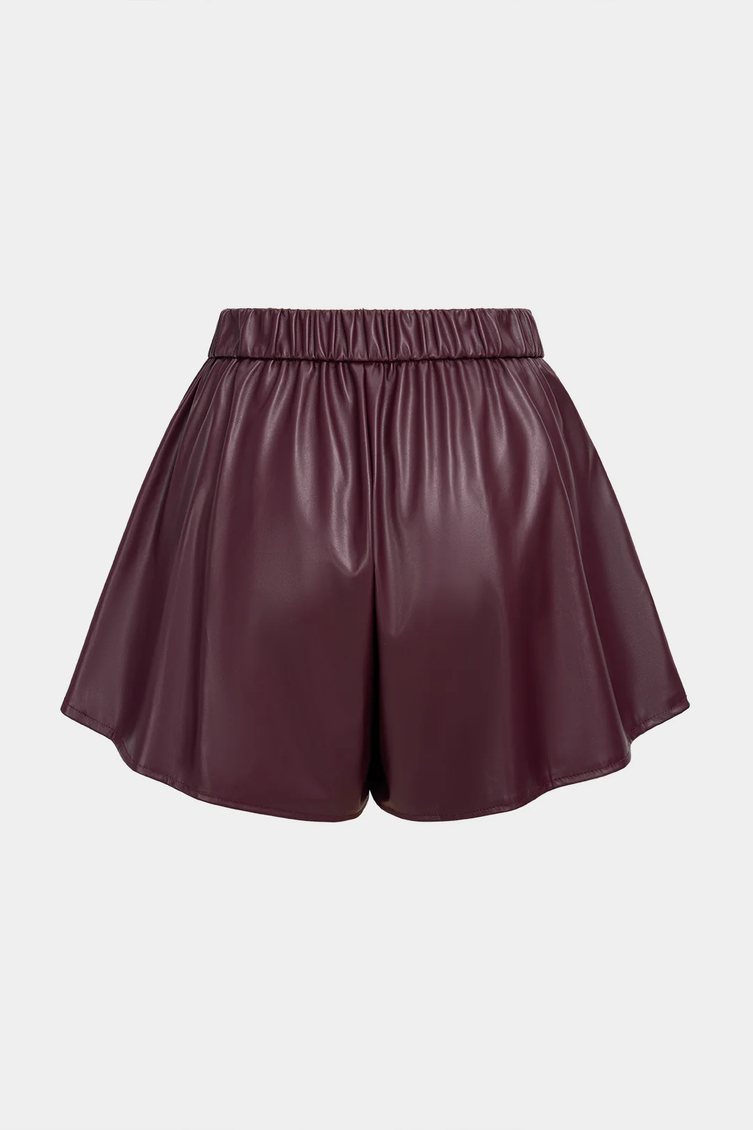Solid Faux Leather Ruched Shorts - Weenar