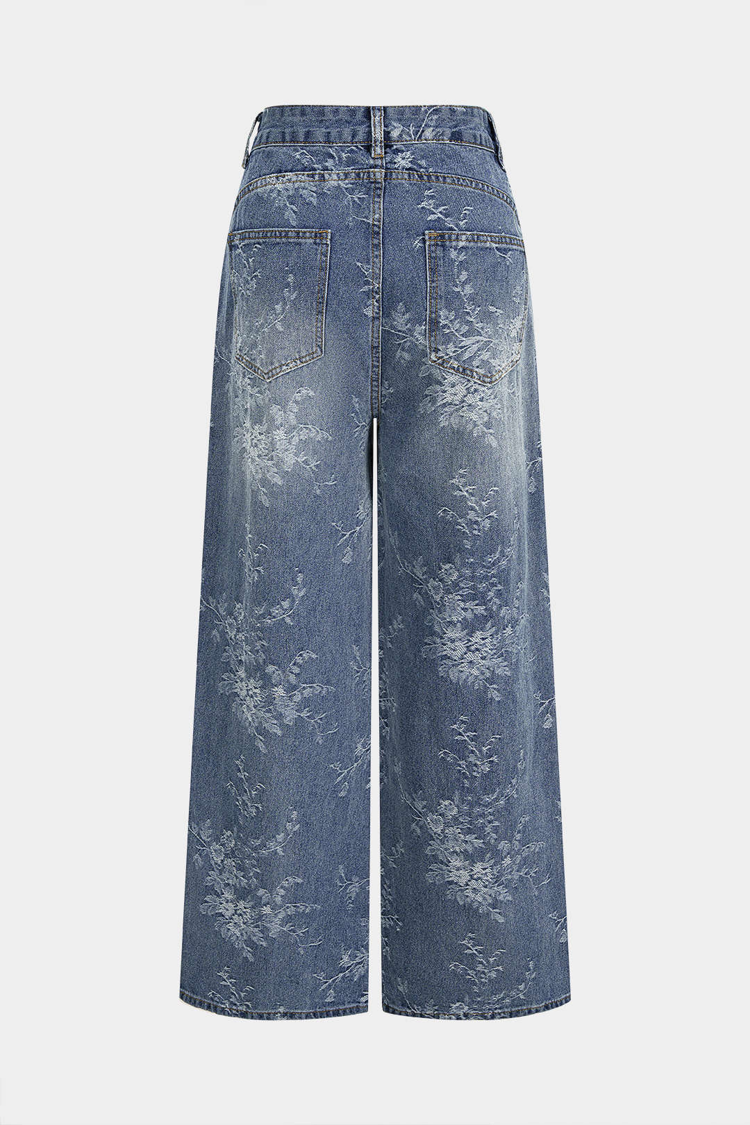 Denim Floral High Waist Wide Leg Jeans - Weenar
