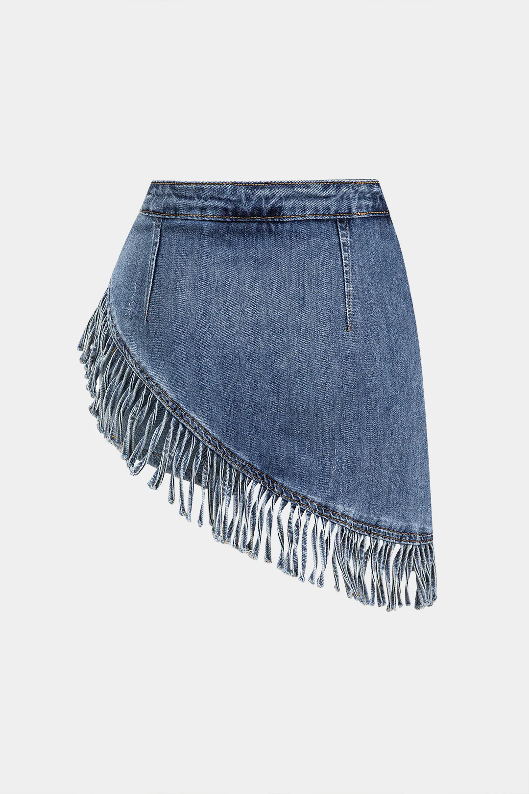 Denim Asymmetrical Fringe Hem High Waist Skirt - Weenar