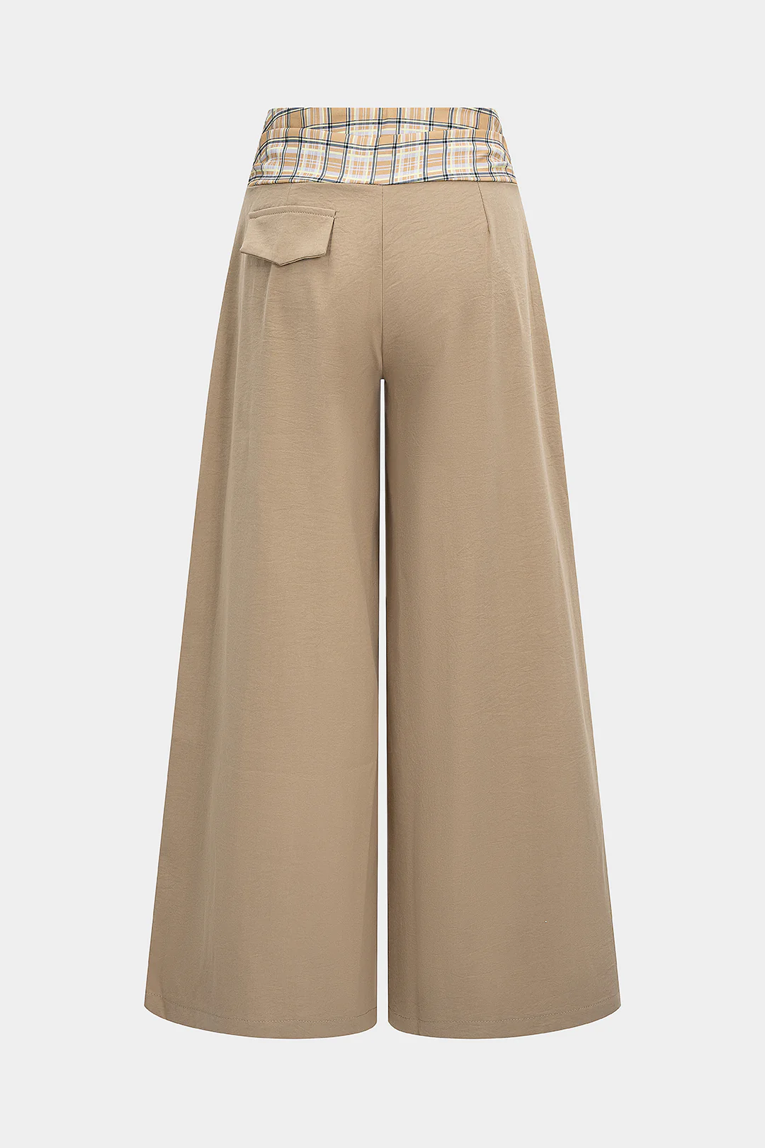 Plaid Print Pocket Wide Leg Trousers - Weenar