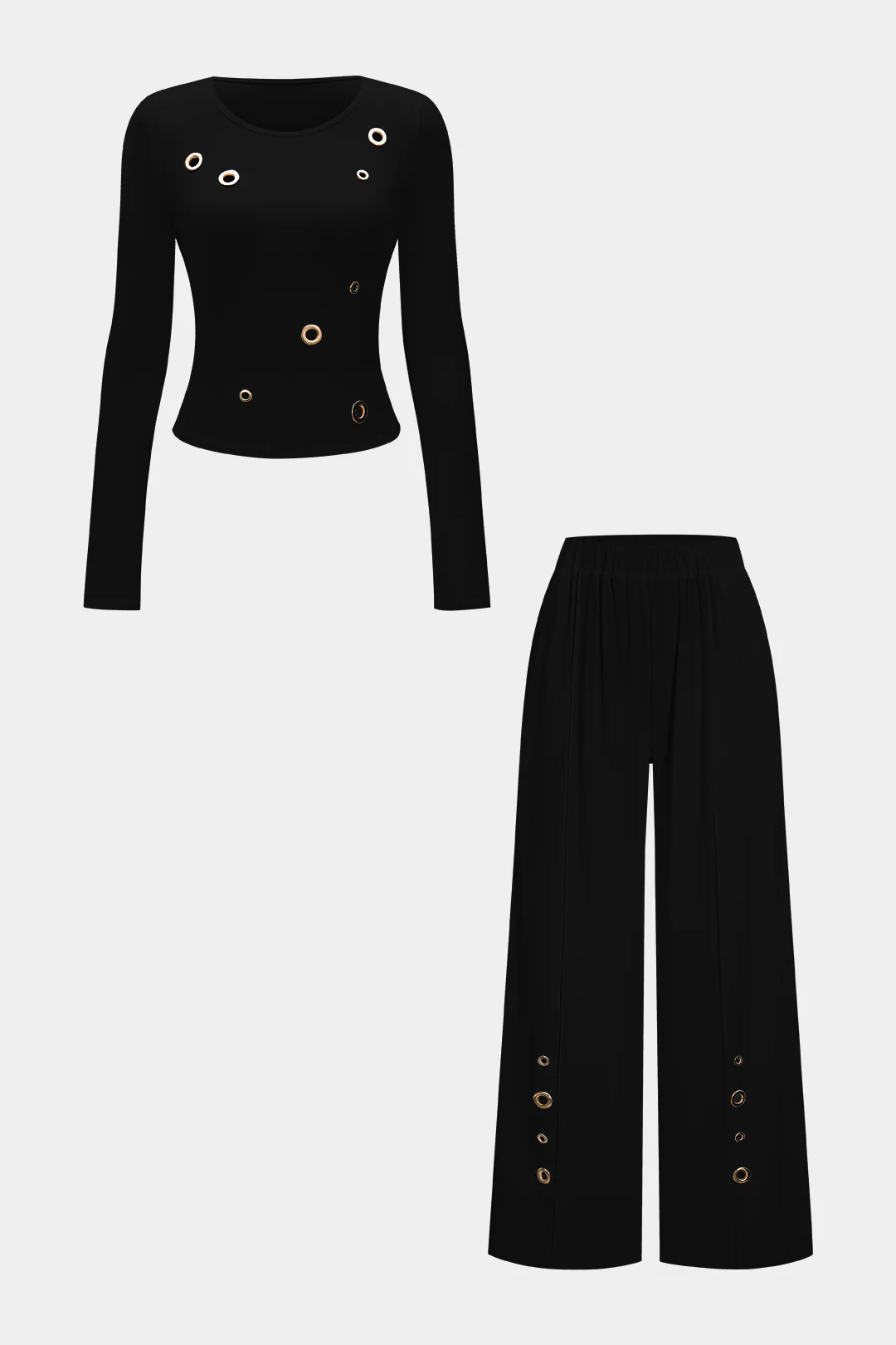 Eyelet Long-Sleeve Top And Trousers Set - Weenar