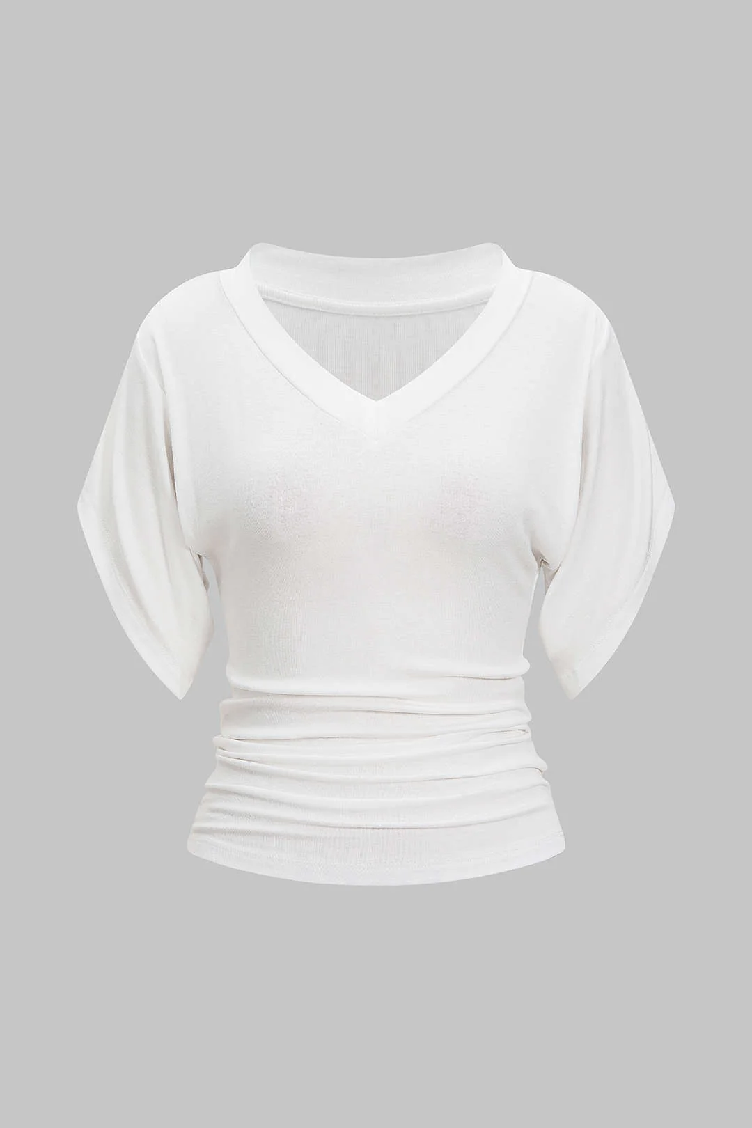 V-Neck Waist-Cinching Ruched T-Shirt - Weenar