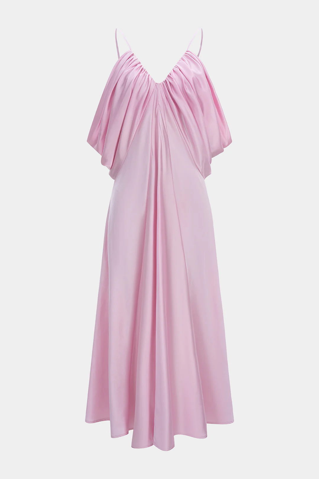 Satin V-Neck Ruched Sleeveless Midi Dress - Weenar