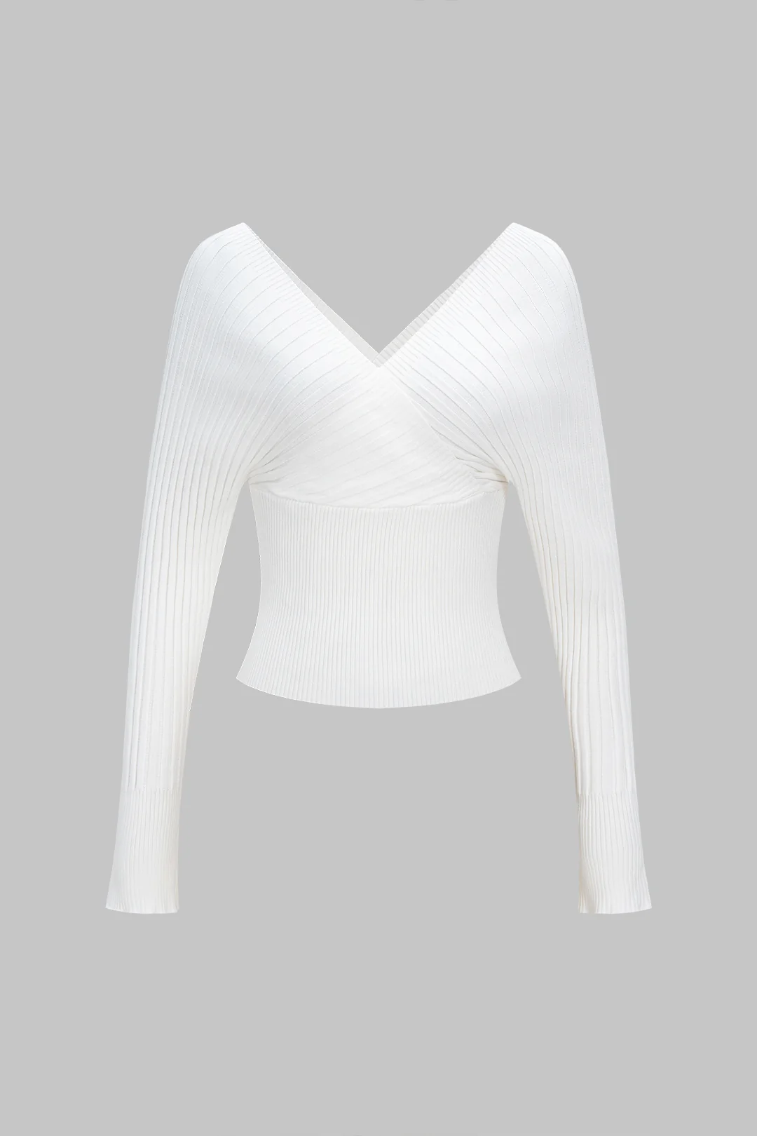 Knit V-Neck Crossed Long-Sleeve Top - Weenar