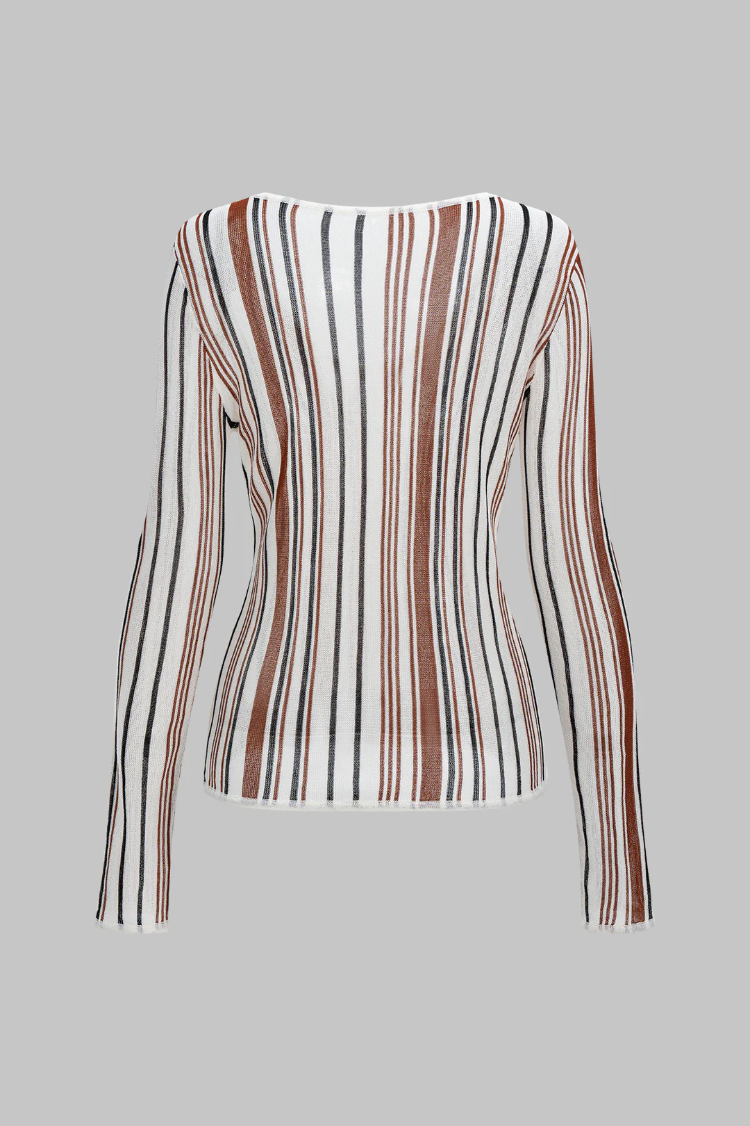 Knit Stripes Print V-Neck Long-Sleeve Top - Weenar