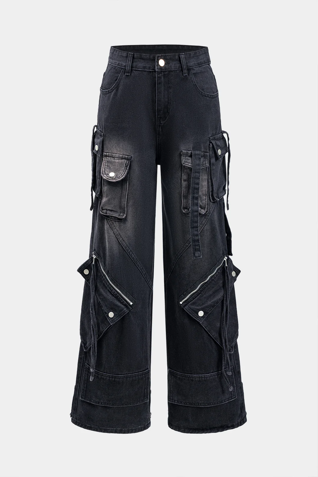 Denim Zipper Asymmetrical Multi-Pocket Jeans - Weenar