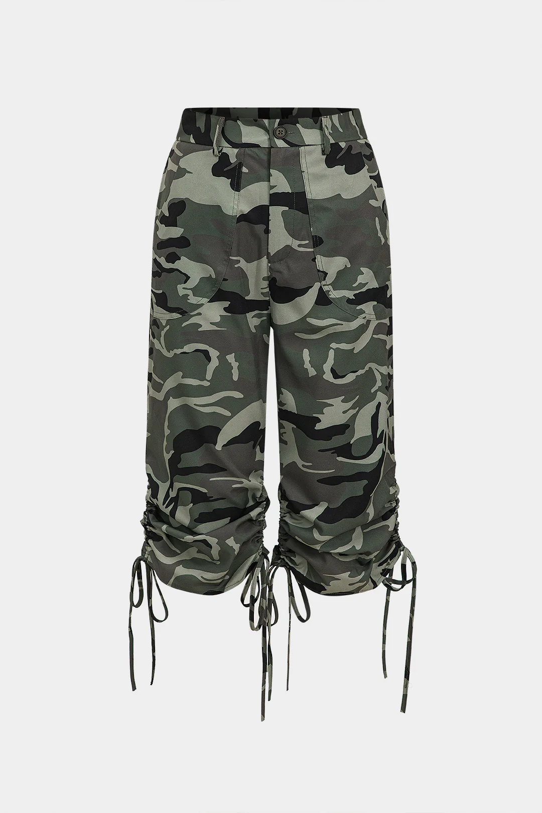 Camo Print Drawstring High Waist Pants - Weenar