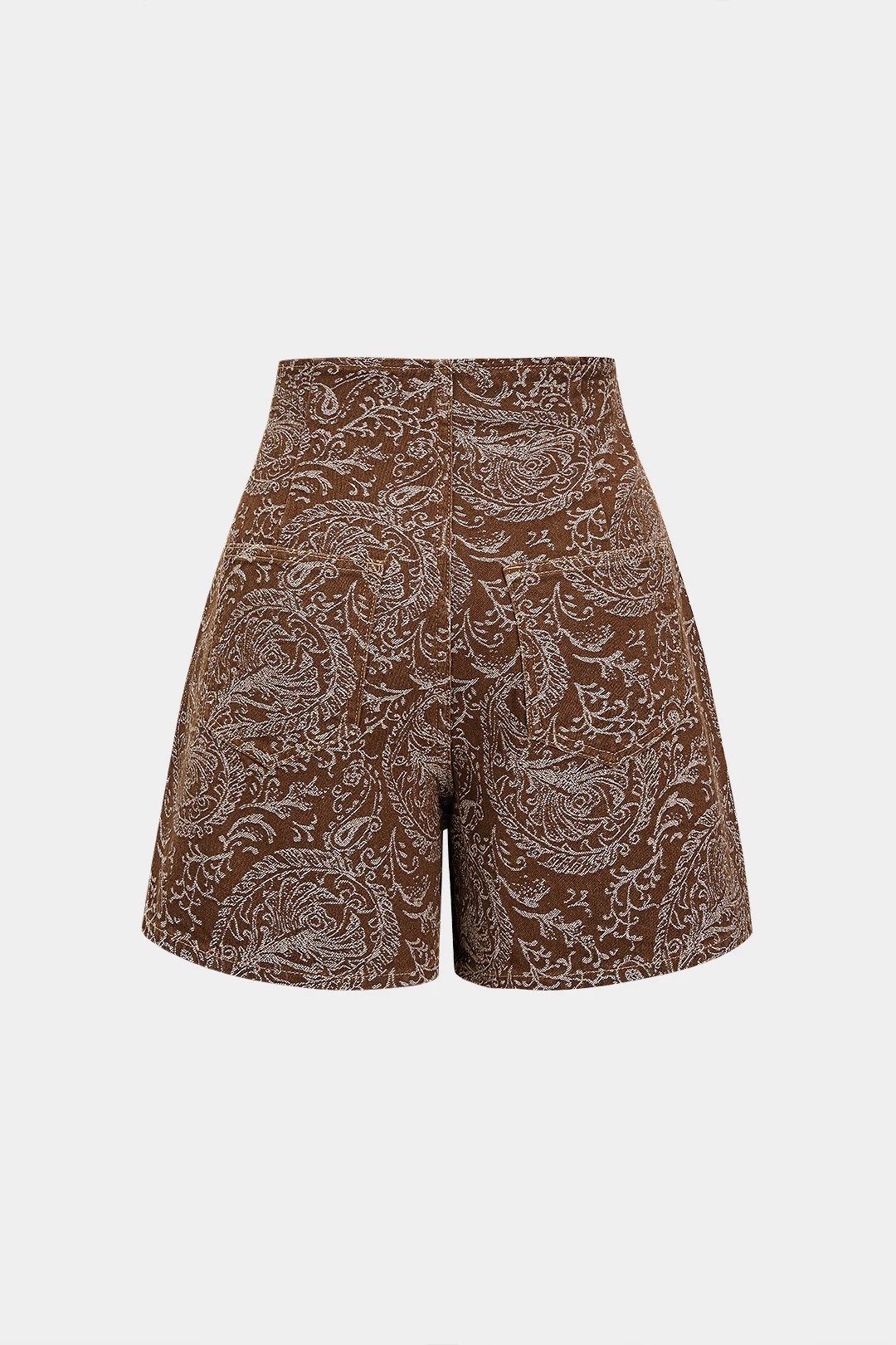 Paisley Print Denim Zipper Wide Leg Pocket Shorts - Weenar