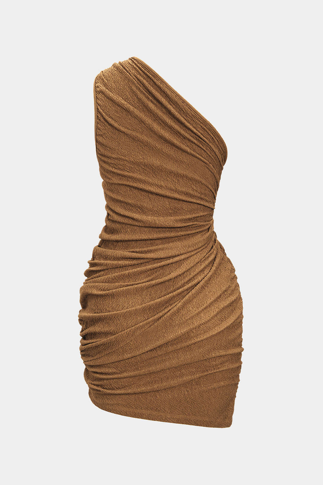 Ruched One Shoulder Twist Knot Sleeveless Mini Dress - Weenar