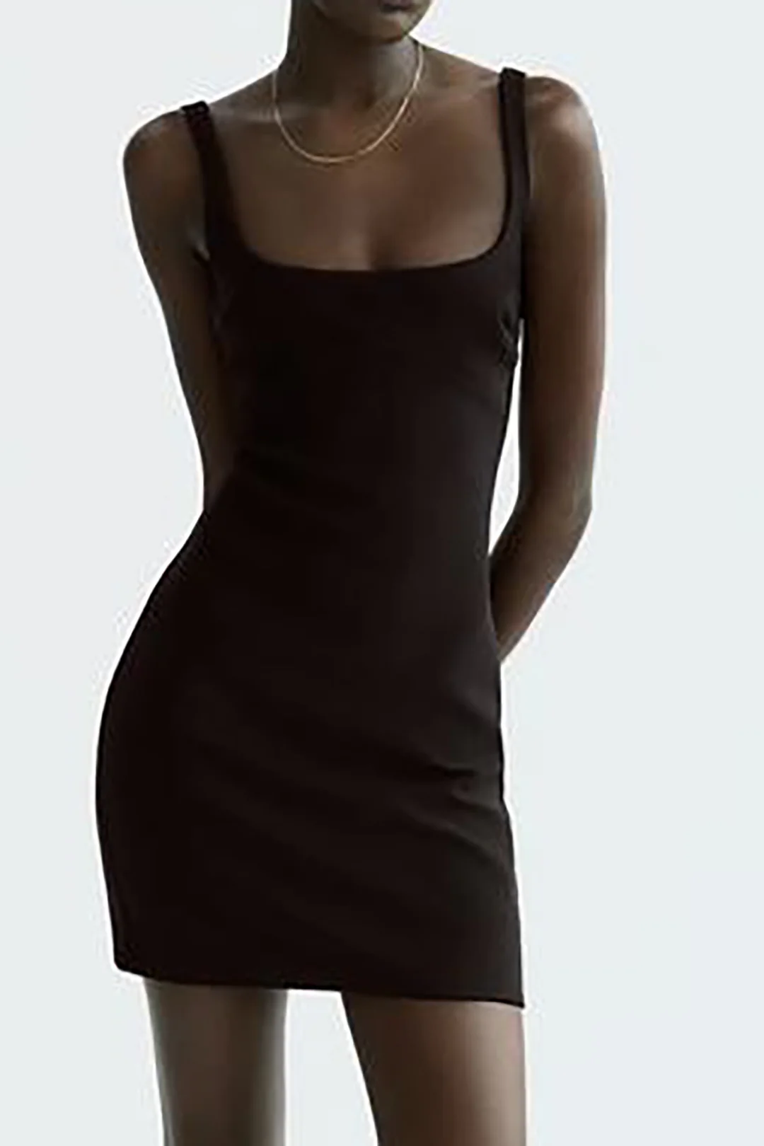 Square Neck Zipper Backless Sleeveless Mini Dress - Weenar
