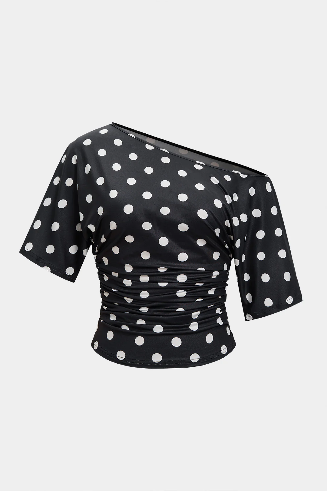 Polka Dots Print One Shoulder Short Sleeve T-Shirt - Weenar